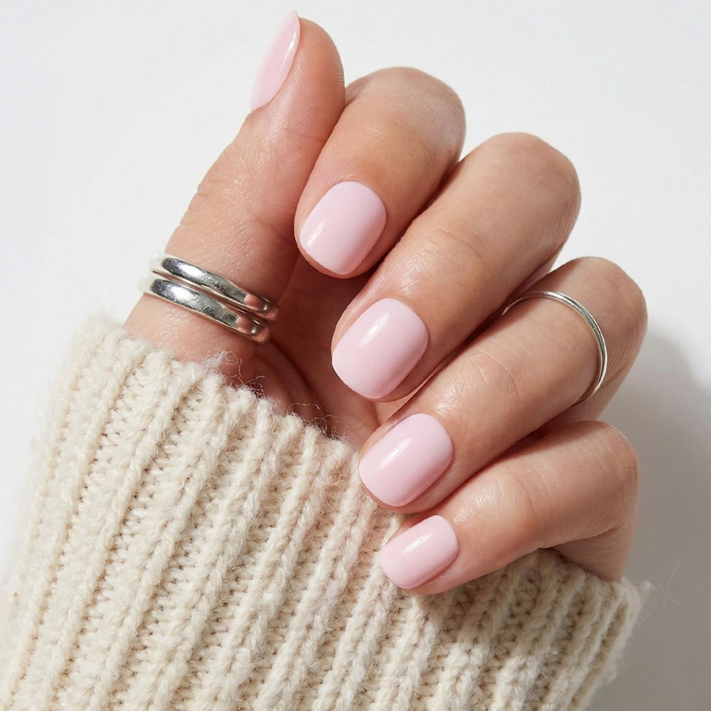 Glamnetic Press On Nails - All Time Love Spring Nails | Glossy, Semi-Transparent, Short Almond French Tip Fake Nails with Leaf Accents, Salon Quality | 15 Sizes - 30 Nail Kit with Glue