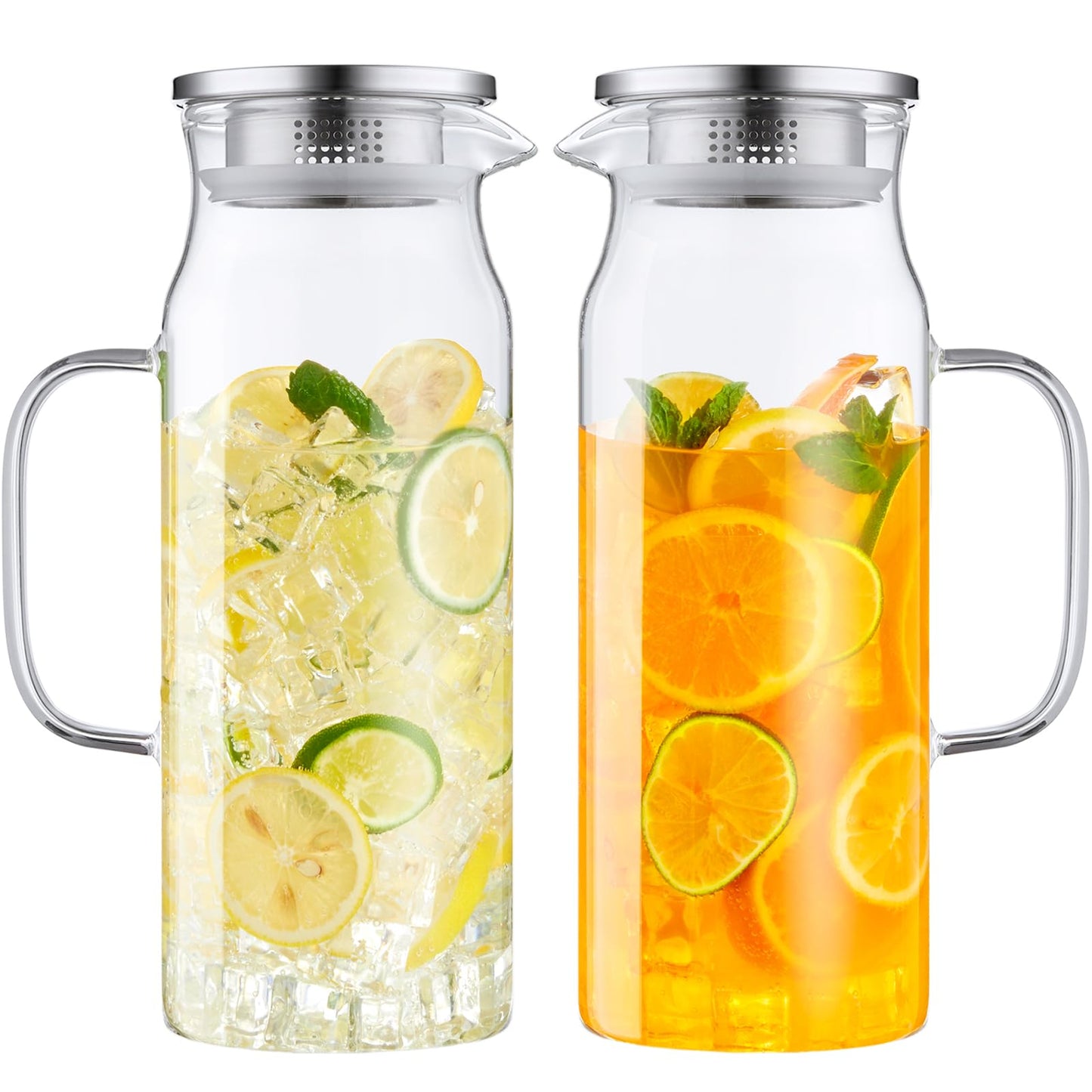 Bivvclaz 2 Liter 68 oz Gold Glass Pitcher with Lid and Handle, Glass Carafe for Hot/Cold Water, Large Iced Tea Pitcher for Coffee, Juice and Homemade Beverage
