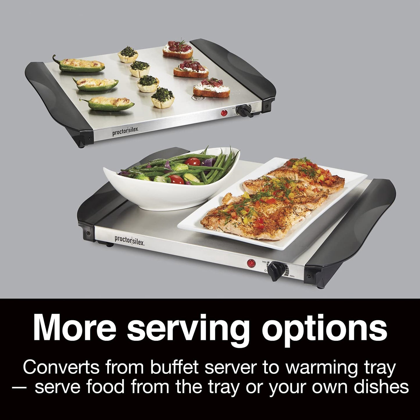Proctor Silex Buffet Server & Food Warmer, Adjustable Heat, for Parties, Holidays and Entertaining, Three 2.5 Quart Oven-Safe Chafing Dish Set, Stainless Steel