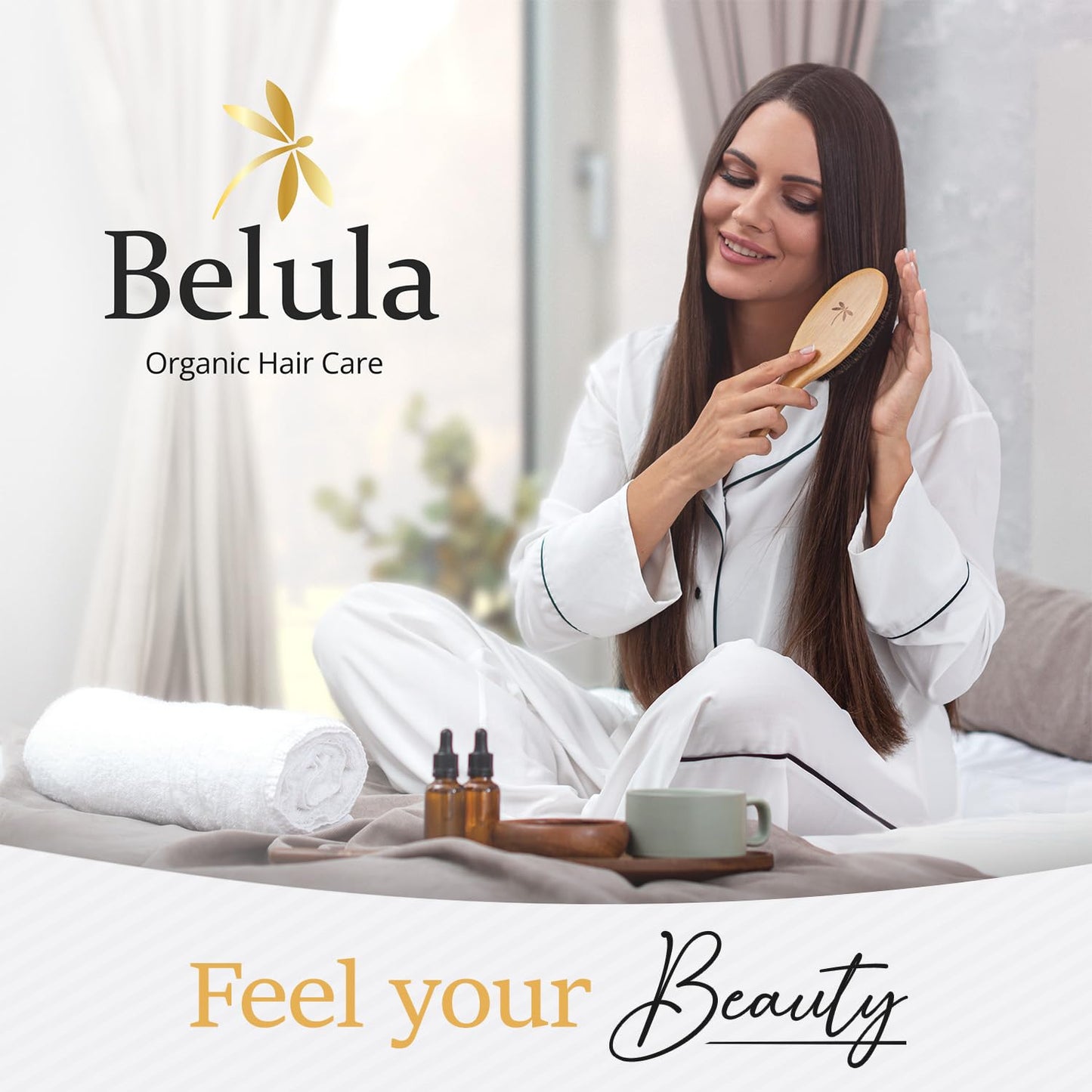 Belula 100% Boar Bristle Hair Brush Set (Medium). Soft Natural Bristles for Thin and Fine Hair. Restore Shine And Texture. Wooden Comb, Travel Bag and Spa Headband Included!