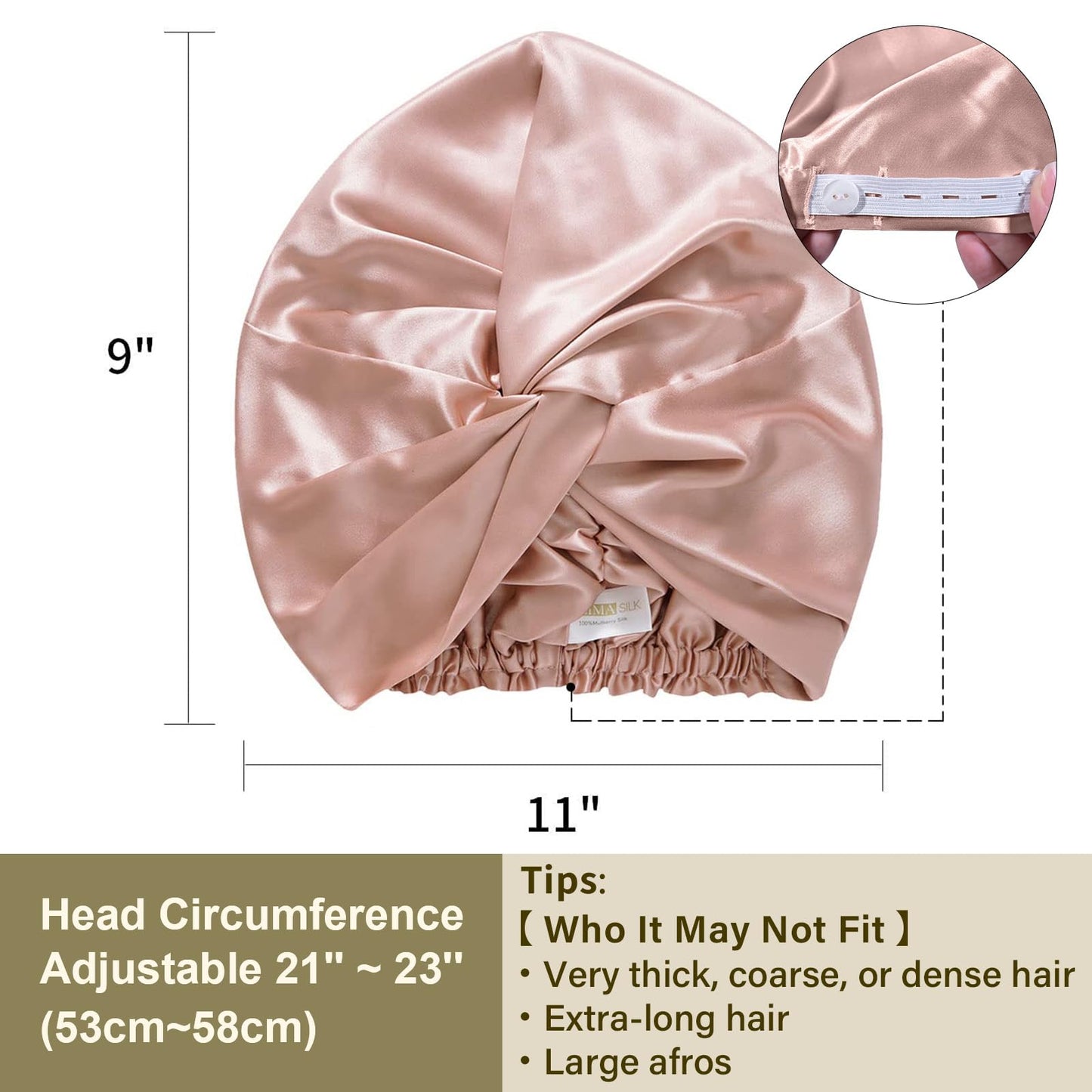 ZIMASILK 22 Momme 100% Mulberry Silk Bonnet for Sleeping & Women Hair Care, Highest Grade 6A Silk Hair wrap for Sleeping with Premium Elastic Stay On Head (1Pc, Pink)