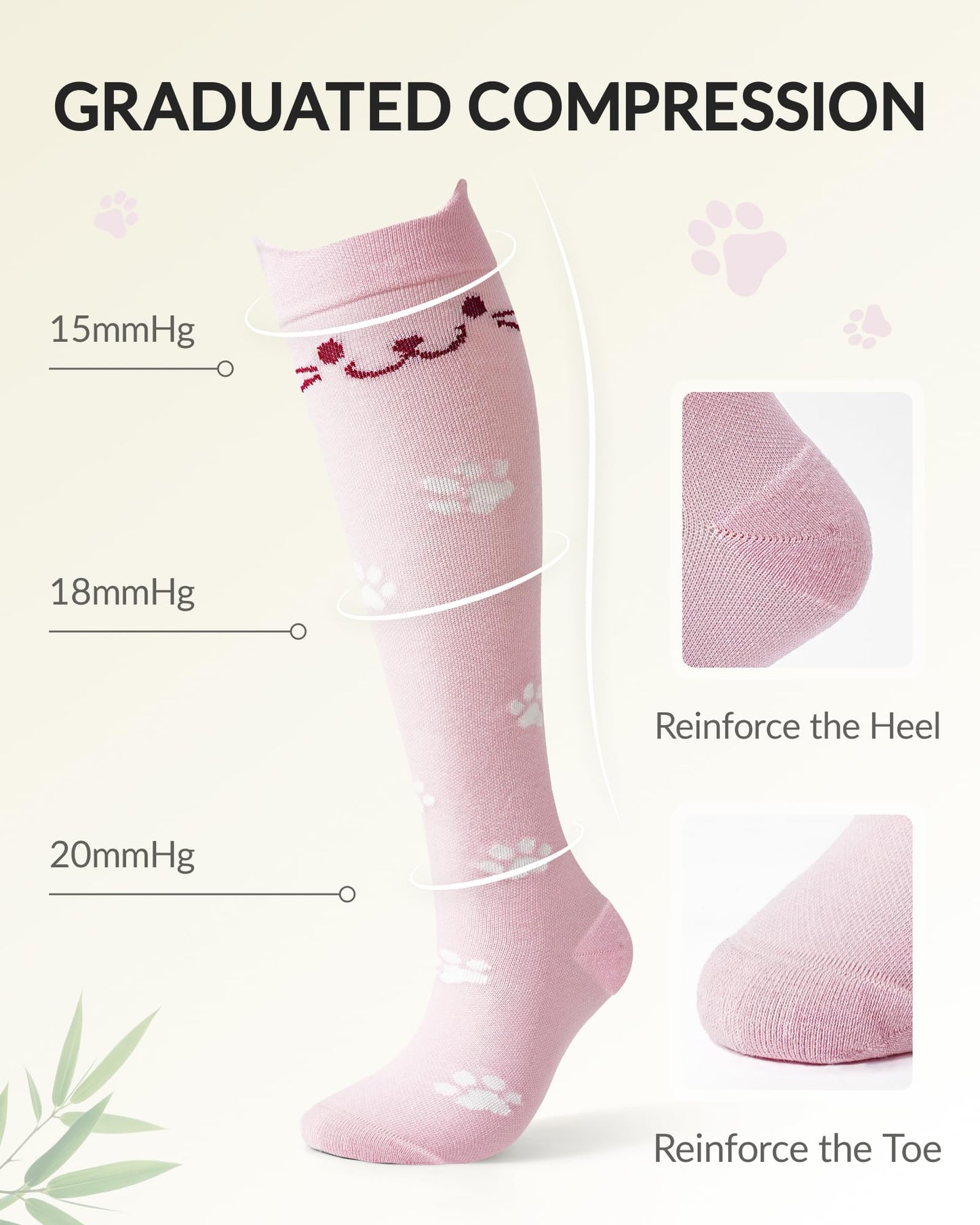 Jeasona Bamboo Viscose Compression Socks for Women 15-20 mmHg 3 Pack Cute Socks for Travel Nurses Pregnancy Daily Wear