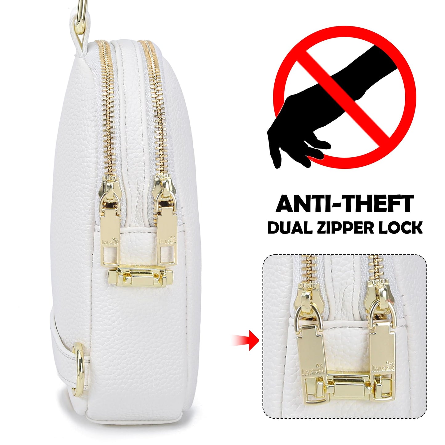 INICAT Anti Theft Crossbody Bag for Women, Small RFID Blocking Sling Purse with Zipper Lock for Travel, Vegan Leather