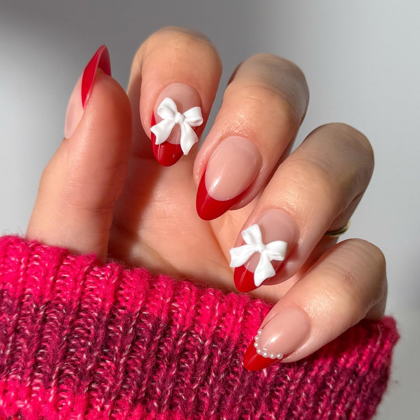 Glamnetic Press On Nails - All Time Love Spring Nails | Glossy, Semi-Transparent, Short Almond French Tip Fake Nails with Leaf Accents, Salon Quality | 15 Sizes - 30 Nail Kit with Glue