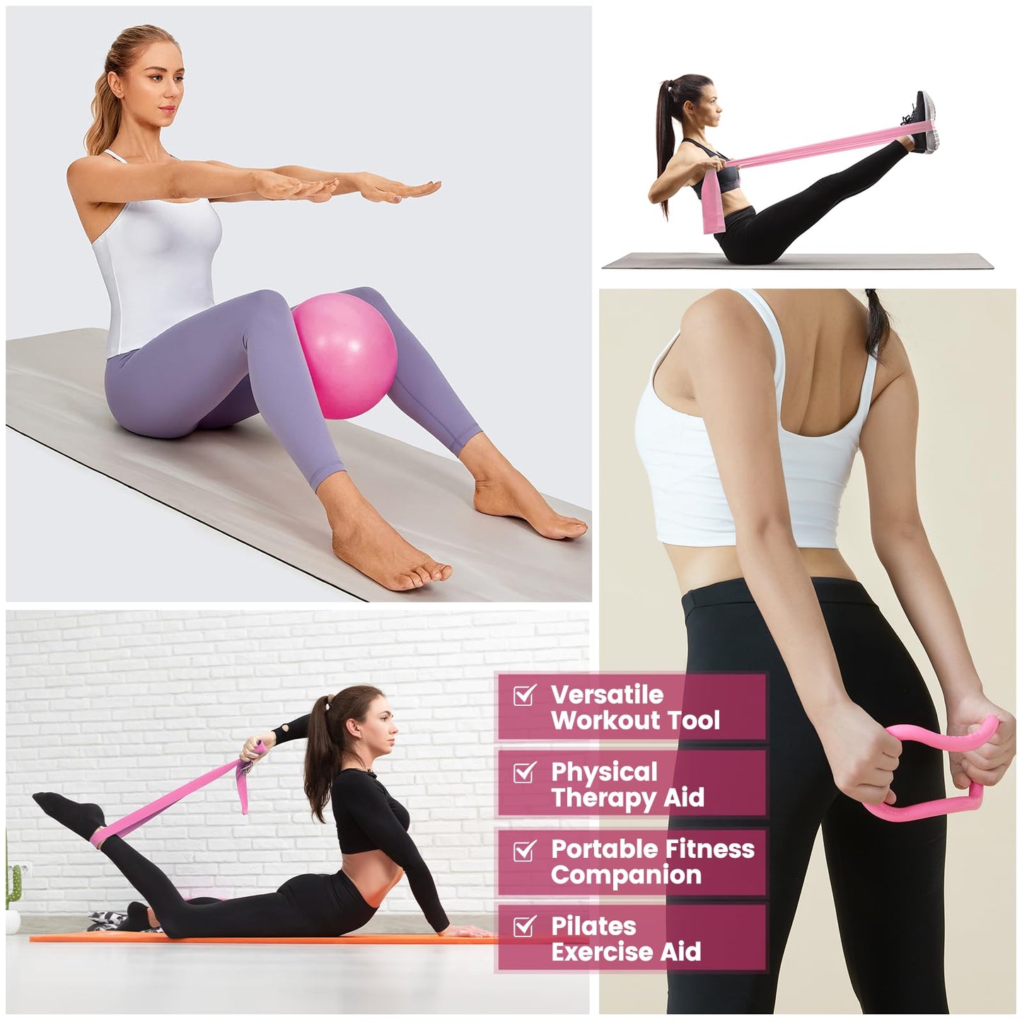 Pilates Kit for Women 13PCS, Pilates Ring and Ball Set with Magic Circle, Resistance Bands Set, Figure 8 Band, Yoga Ring & Grip Socks, Home Workout Equipment Essentials Starter Kit for Beginners