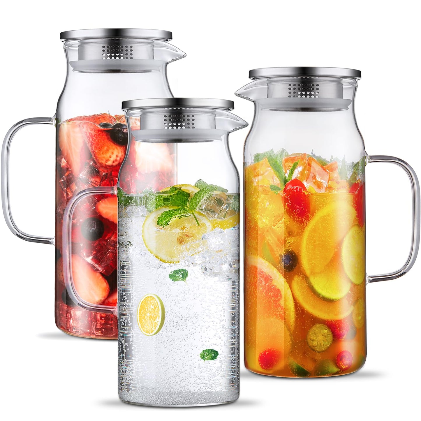 Bivvclaz 2 Liter 68 oz Gold Glass Pitcher with Lid and Handle, Glass Carafe for Hot/Cold Water, Large Iced Tea Pitcher for Coffee, Juice and Homemade Beverage