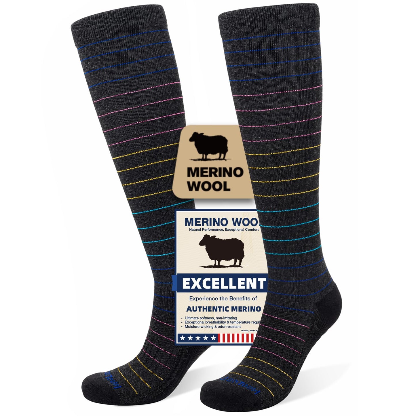 Merino Wool Compression Socks for Women & Men, 20-30 mmHg Knee High Dryarn Socks for Flying, Travel