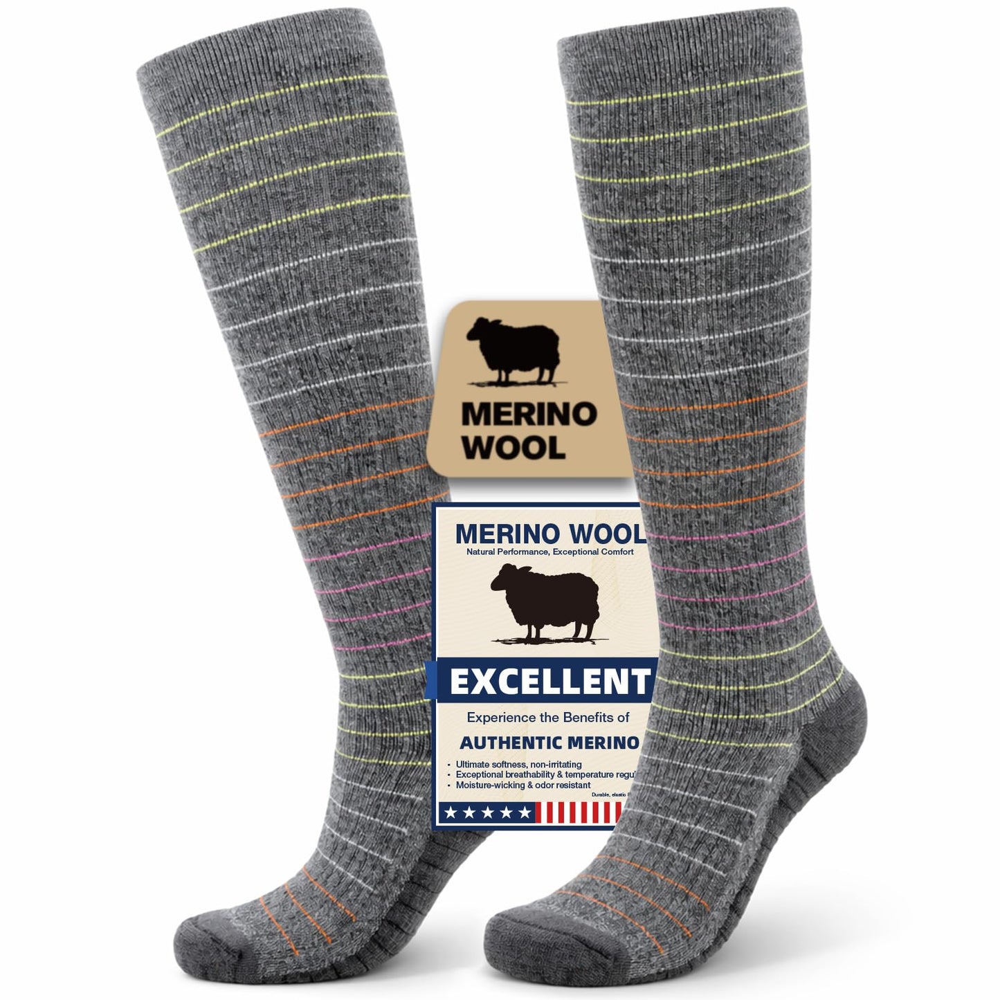 Merino Wool Compression Socks for Women & Men, 20-30 mmHg Knee High Dryarn Socks for Flying, Travel