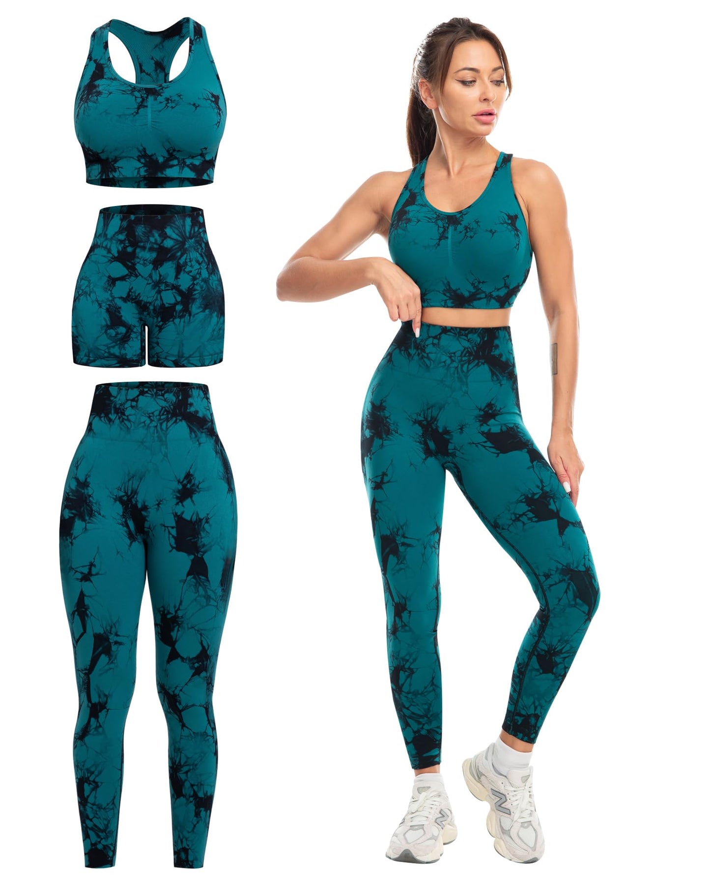3 Piece Workout Sets for Women Butt Lifting Leggings with High Impact Sports Bra Gym Shorts