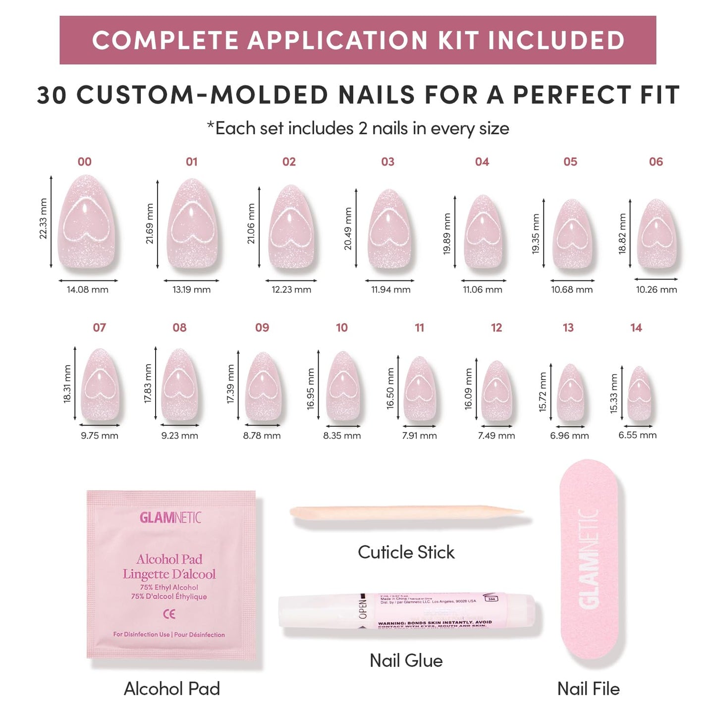 Glamnetic Press On Nails - All Time Love Spring Nails | Glossy, Semi-Transparent, Short Almond French Tip Fake Nails with Leaf Accents, Salon Quality | 15 Sizes - 30 Nail Kit with Glue