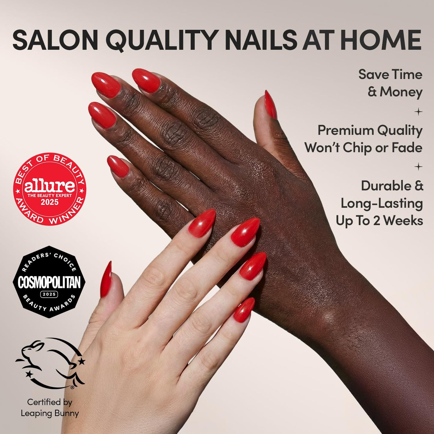 Glamnetic Press On Nails - All Time Love Spring Nails | Glossy, Semi-Transparent, Short Almond French Tip Fake Nails with Leaf Accents, Salon Quality | 15 Sizes - 30 Nail Kit with Glue