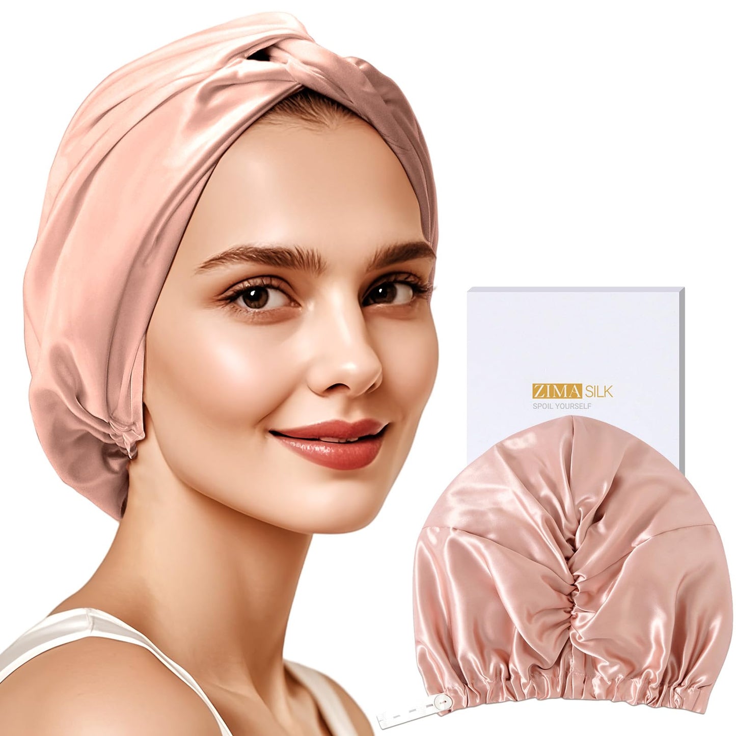 ZIMASILK 22 Momme 100% Mulberry Silk Bonnet for Sleeping & Women Hair Care, Highest Grade 6A Silk Hair wrap for Sleeping with Premium Elastic Stay On Head (1Pc, Pink)