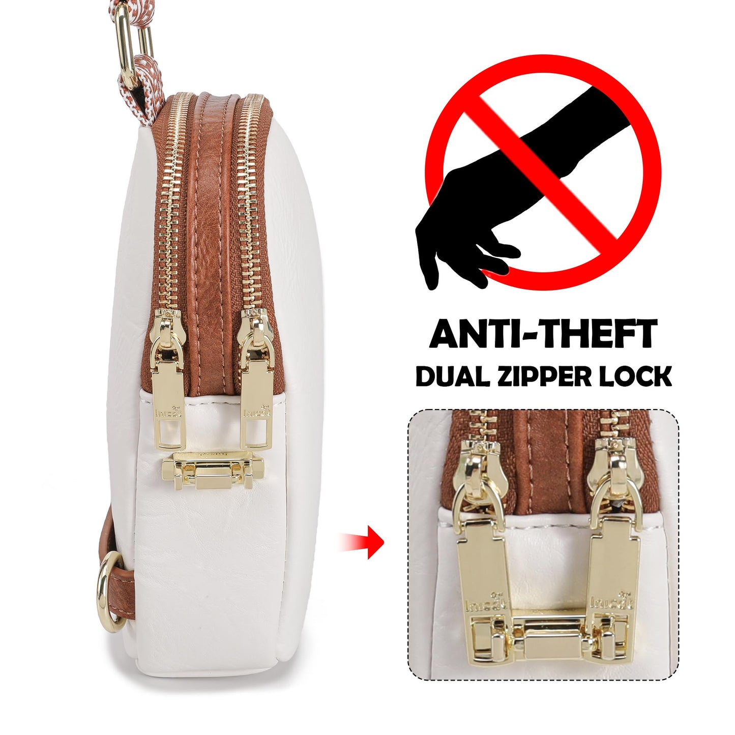 INICAT Anti Theft Crossbody Bag for Women, Small RFID Blocking Sling Purse with Zipper Lock for Travel, Vegan Leather
