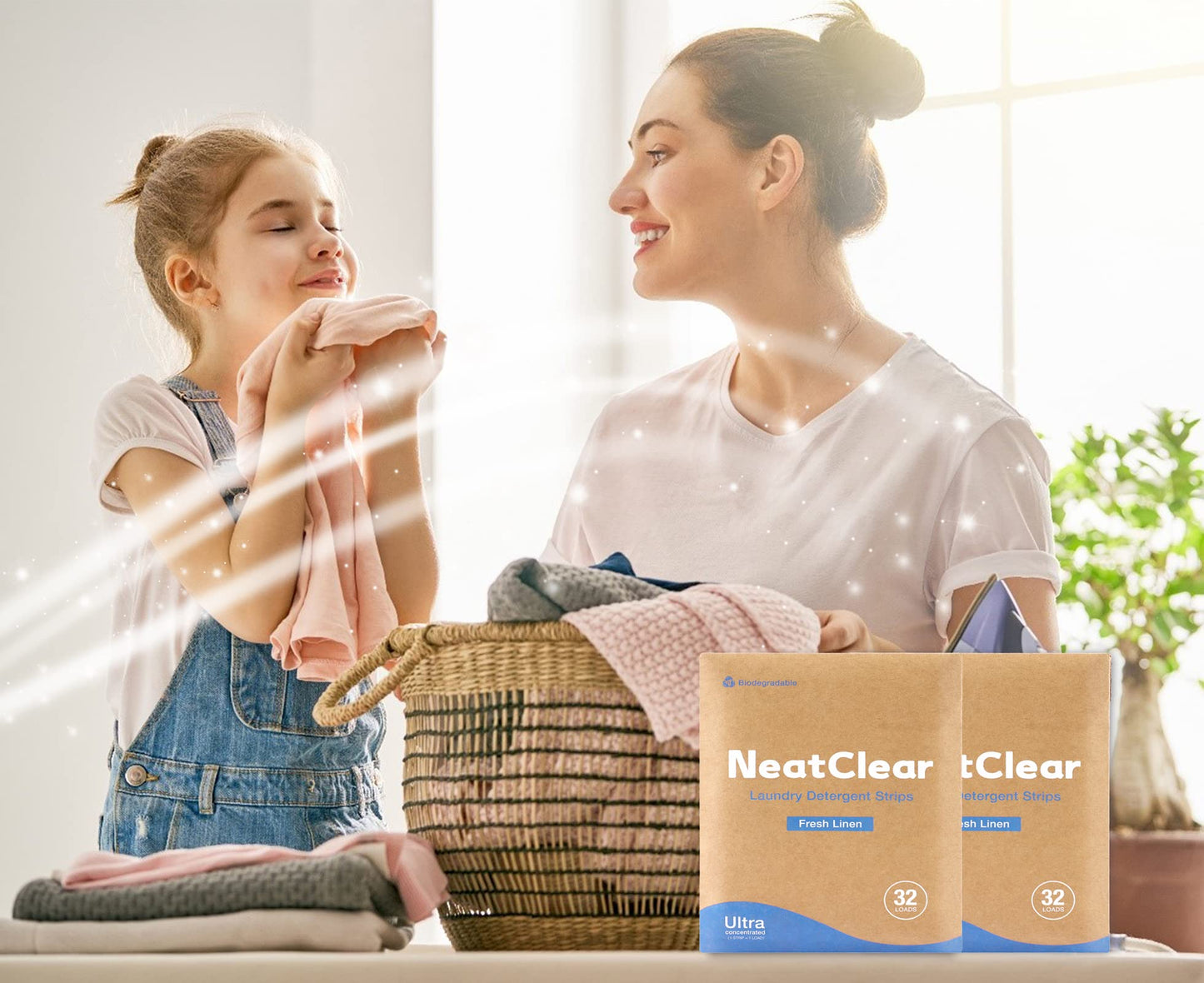Eco-friendly Laundry Detergent Sheets, Travel Size Liquidless Soap Sheets NeatClear | No Mess & Space-Saving, Great For Travel, Apartments, Dorms | Fresh Linen Scent 32 Laundry Strips (32 Loads)