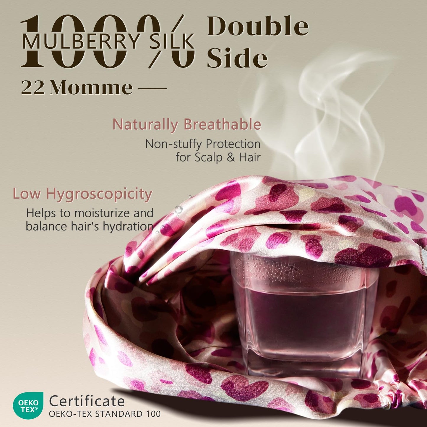 ZIMASILK 22 Momme 100% Mulberry Silk Bonnet for Sleeping & Women Hair Care, Highest Grade 6A Silk Hair wrap for Sleeping with Premium Elastic Stay On Head (1Pc, Pink)