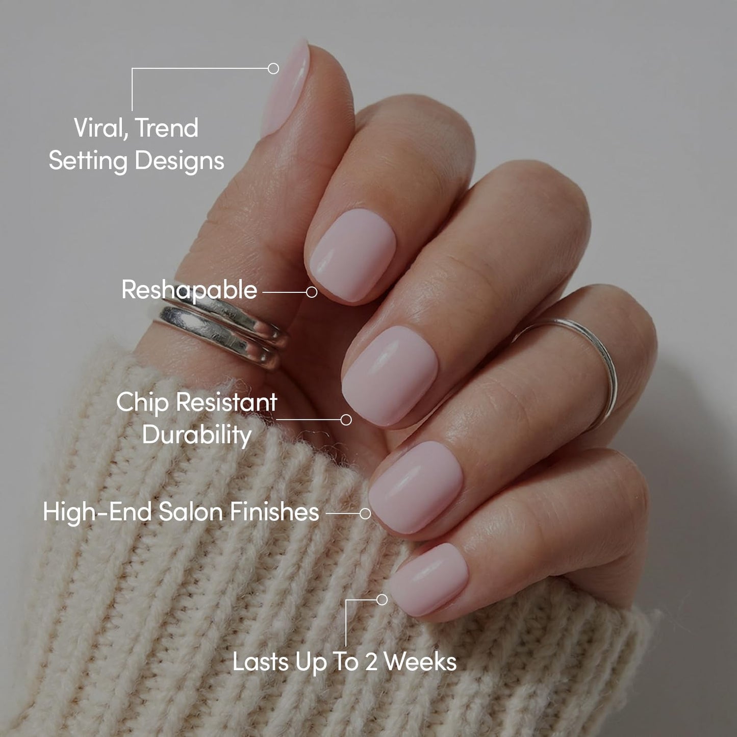 Glamnetic Press On Nails - All Time Love Spring Nails | Glossy, Semi-Transparent, Short Almond French Tip Fake Nails with Leaf Accents, Salon Quality | 15 Sizes - 30 Nail Kit with Glue