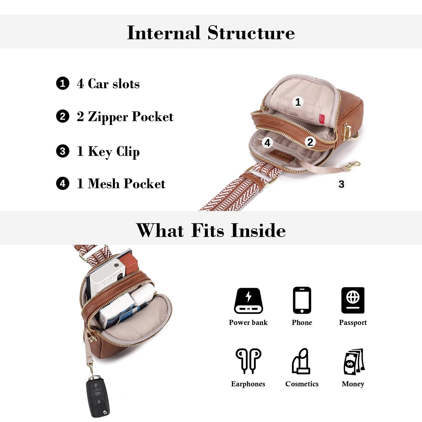 INICAT Anti Theft Crossbody Bag for Women, Small RFID Blocking Sling Purse with Zipper Lock for Travel, Vegan Leather