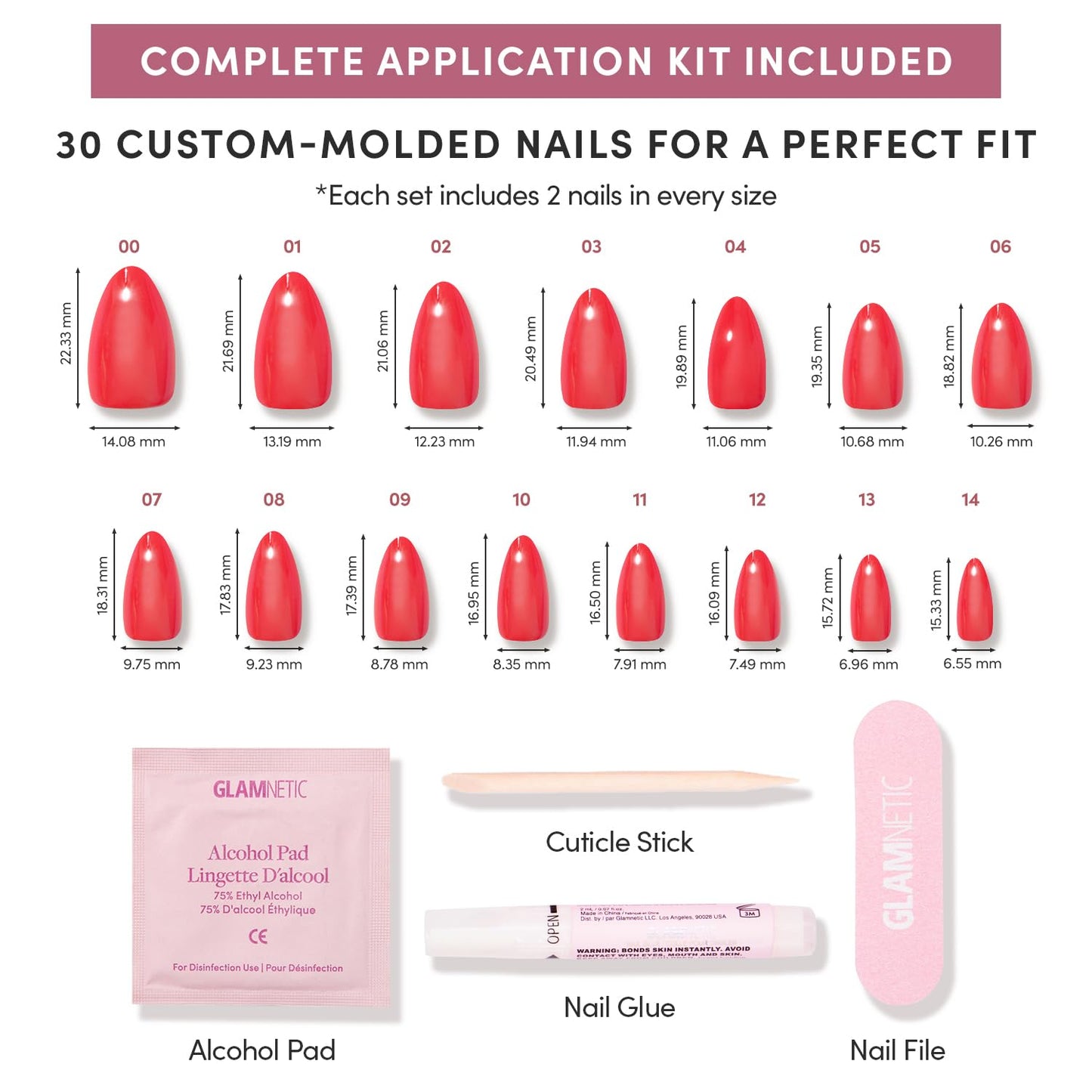 Glamnetic Press On Nails - All Time Love Spring Nails | Glossy, Semi-Transparent, Short Almond French Tip Fake Nails with Leaf Accents, Salon Quality | 15 Sizes - 30 Nail Kit with Glue