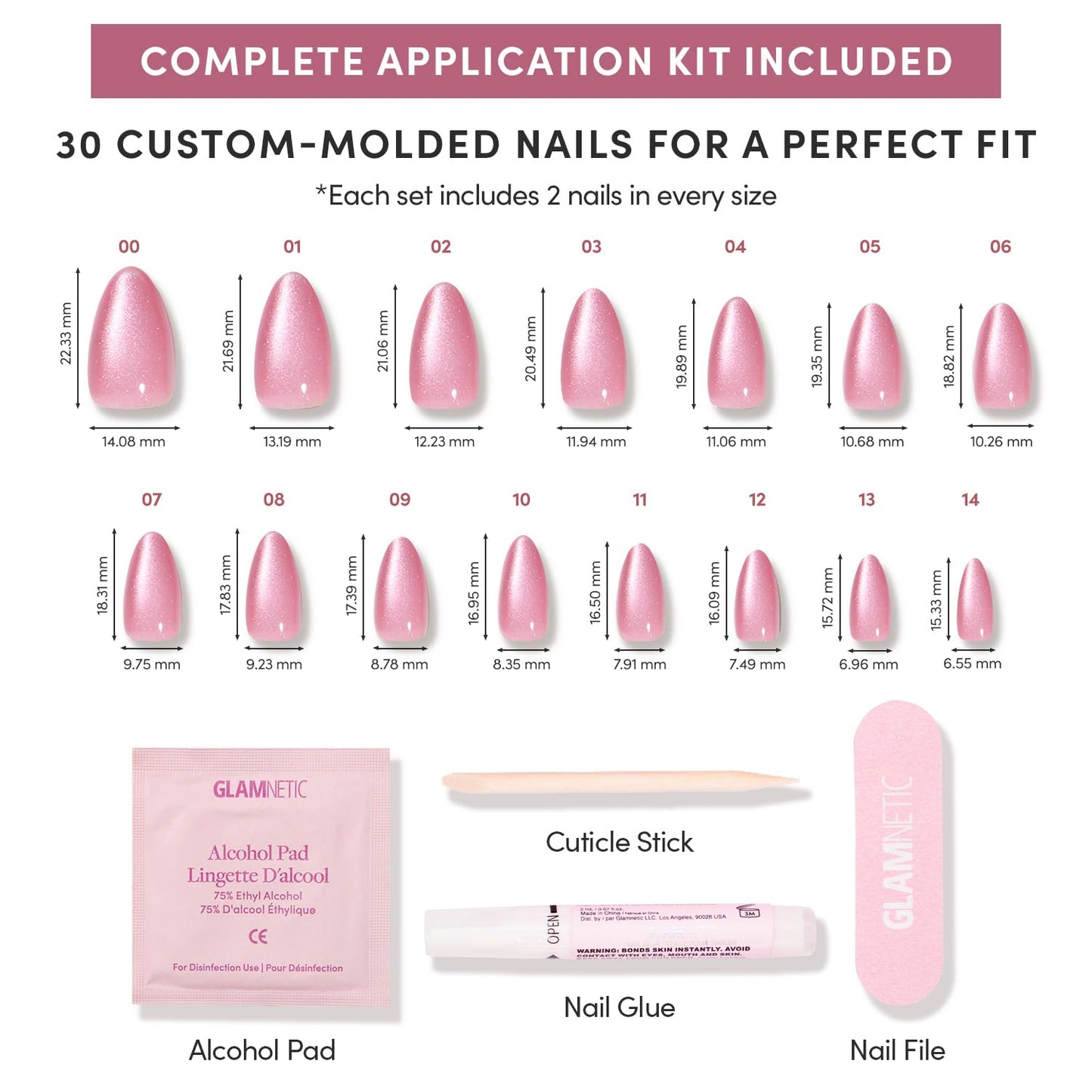 Glamnetic Press On Nails - All Time Love Spring Nails | Glossy, Semi-Transparent, Short Almond French Tip Fake Nails with Leaf Accents, Salon Quality | 15 Sizes - 30 Nail Kit with Glue