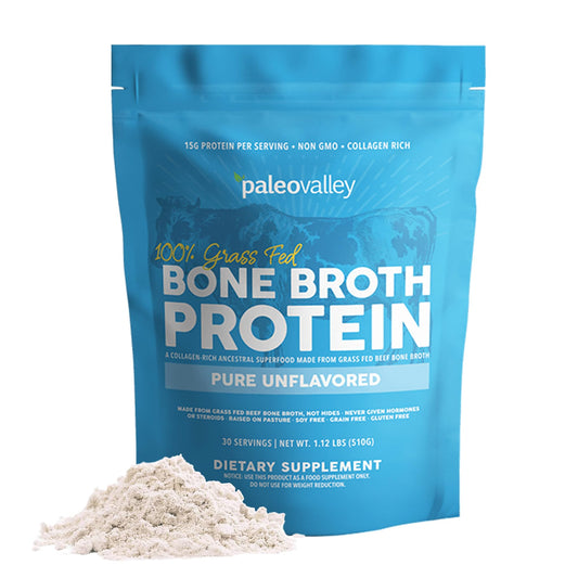 Paleovalley 100% Grass Fed Beef Bone Broth Protein Powder - Rich in Collagen Peptides for Hair, Skin, Gut Health, Bone and Joint Support - 13g Protein Per Serving - No Gluten or GMOs - Chocolate