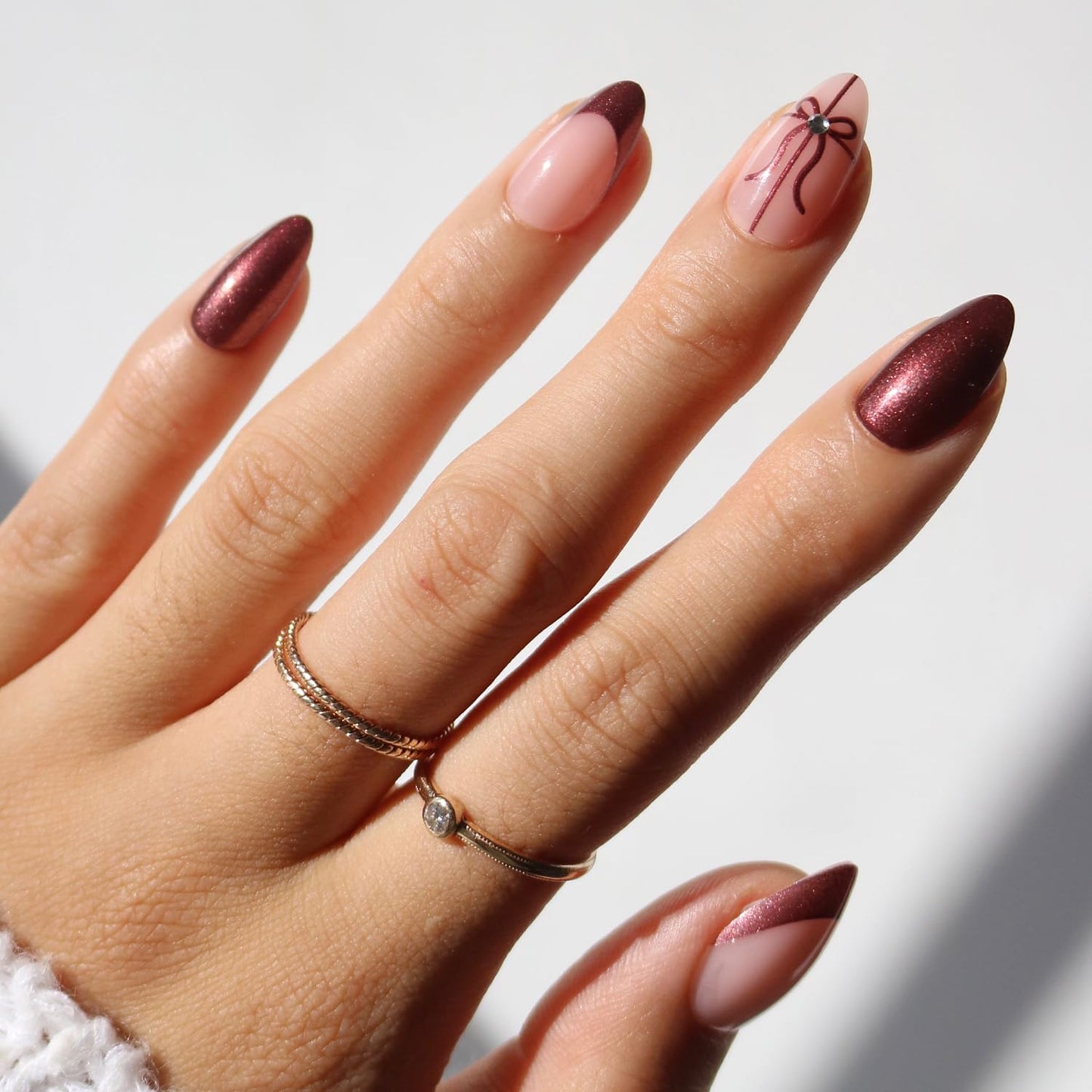 Glamnetic Press On Nails - All Time Love Spring Nails | Glossy, Semi-Transparent, Short Almond French Tip Fake Nails with Leaf Accents, Salon Quality | 15 Sizes - 30 Nail Kit with Glue