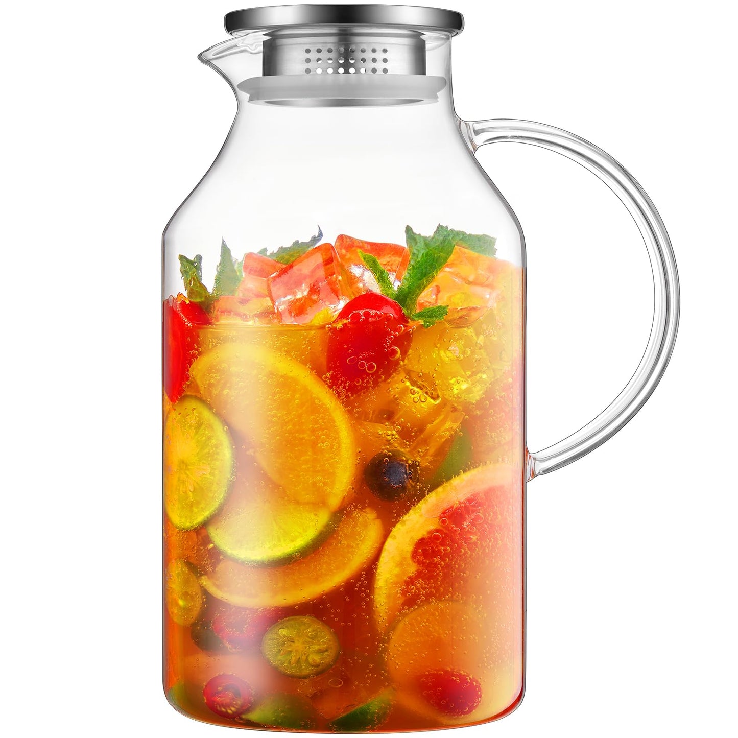 Bivvclaz 2 Liter 68 oz Gold Glass Pitcher with Lid and Handle, Glass Carafe for Hot/Cold Water, Large Iced Tea Pitcher for Coffee, Juice and Homemade Beverage