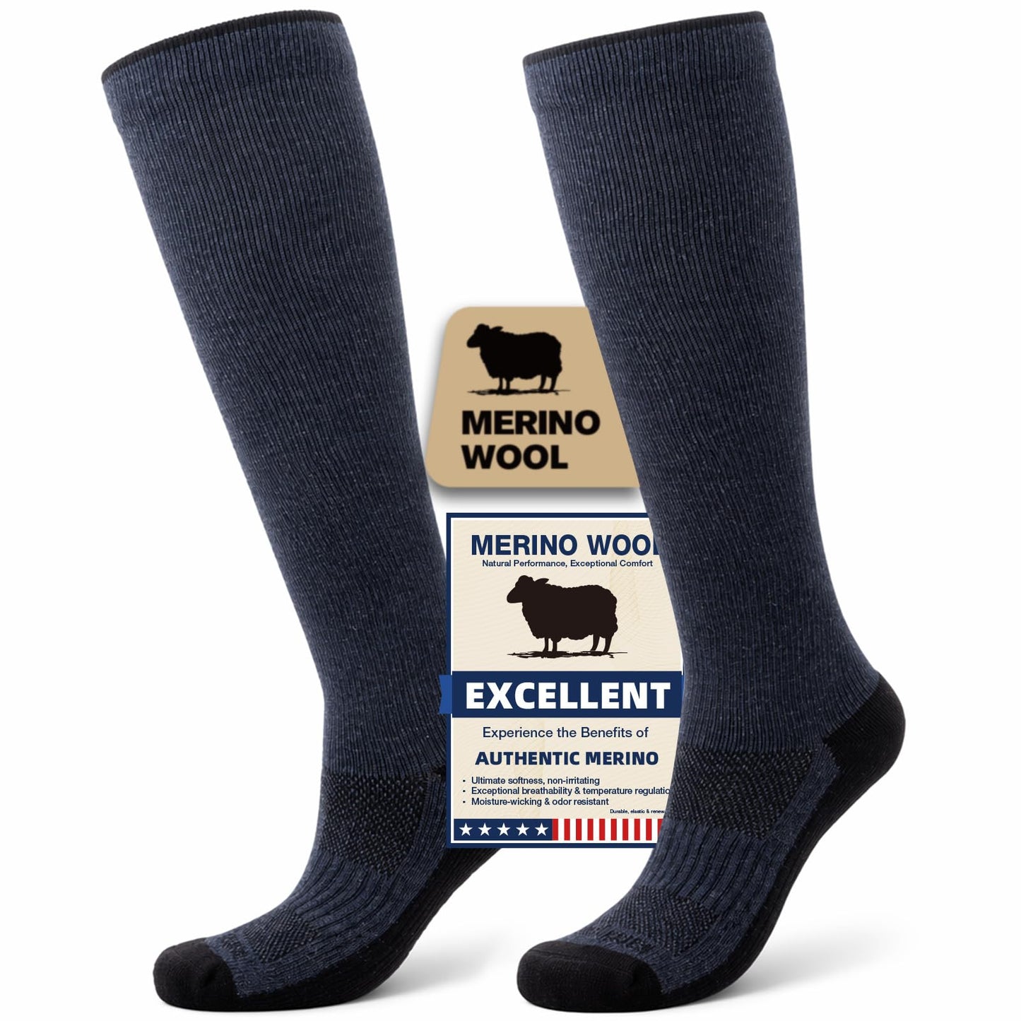Merino Wool Compression Socks for Women & Men, 20-30 mmHg Knee High Dryarn Socks for Flying, Travel