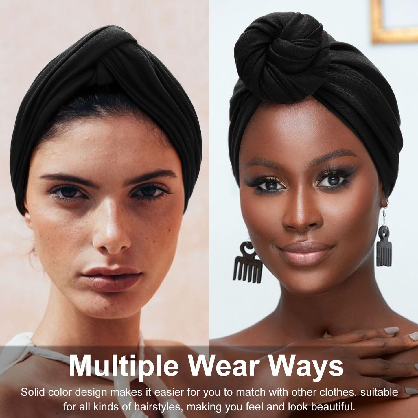 DRESHOW African Turban for Women Knotted Hairwraps for Sleeping Turban Headwraps Head Warmer Scarf for Black Women Chemo Cap