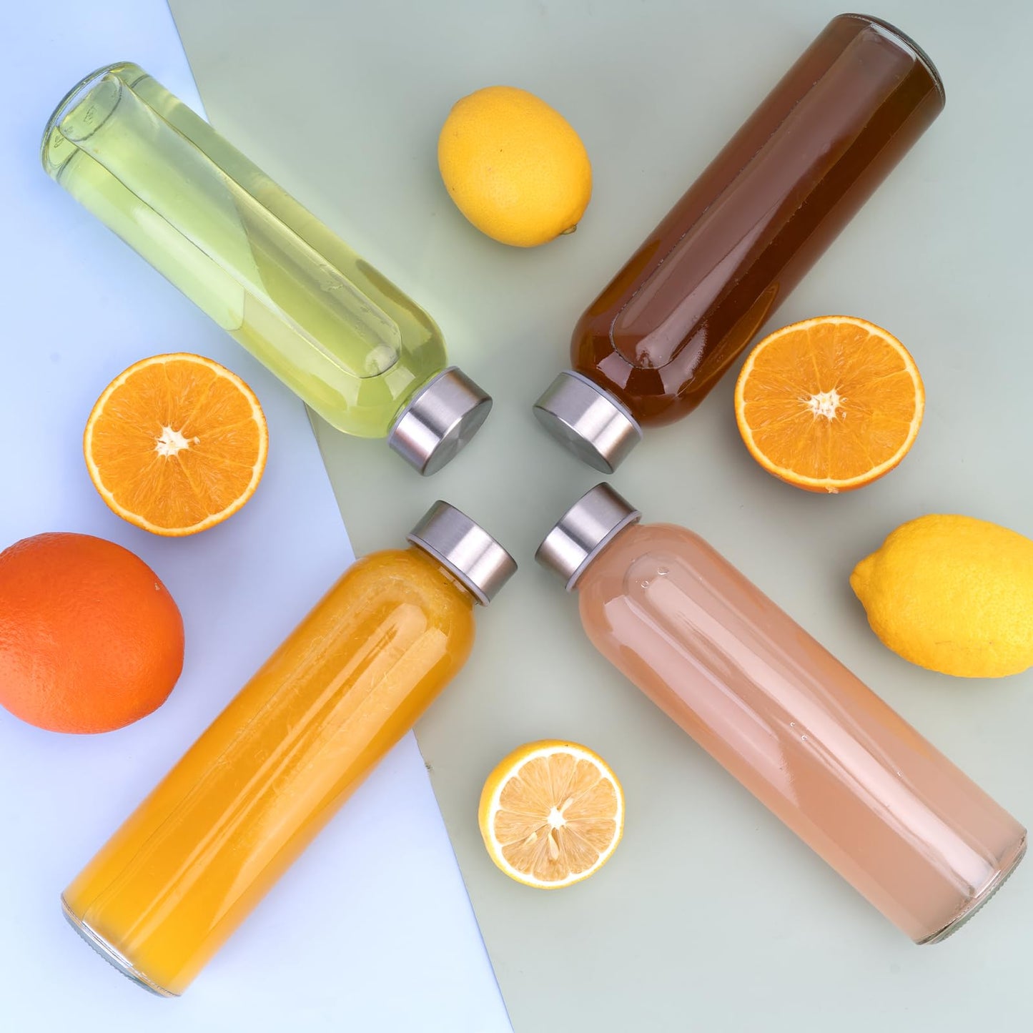 Sursip [10 Pack] 18 oz Glass Water Bottles with Lids, Juice Bottles, Clear glass juice bottle for juicing, Eco-Friendly Reusable Glass Juicing Bottles with Stainless Steel Lid, BPA Free,Leak-Proof