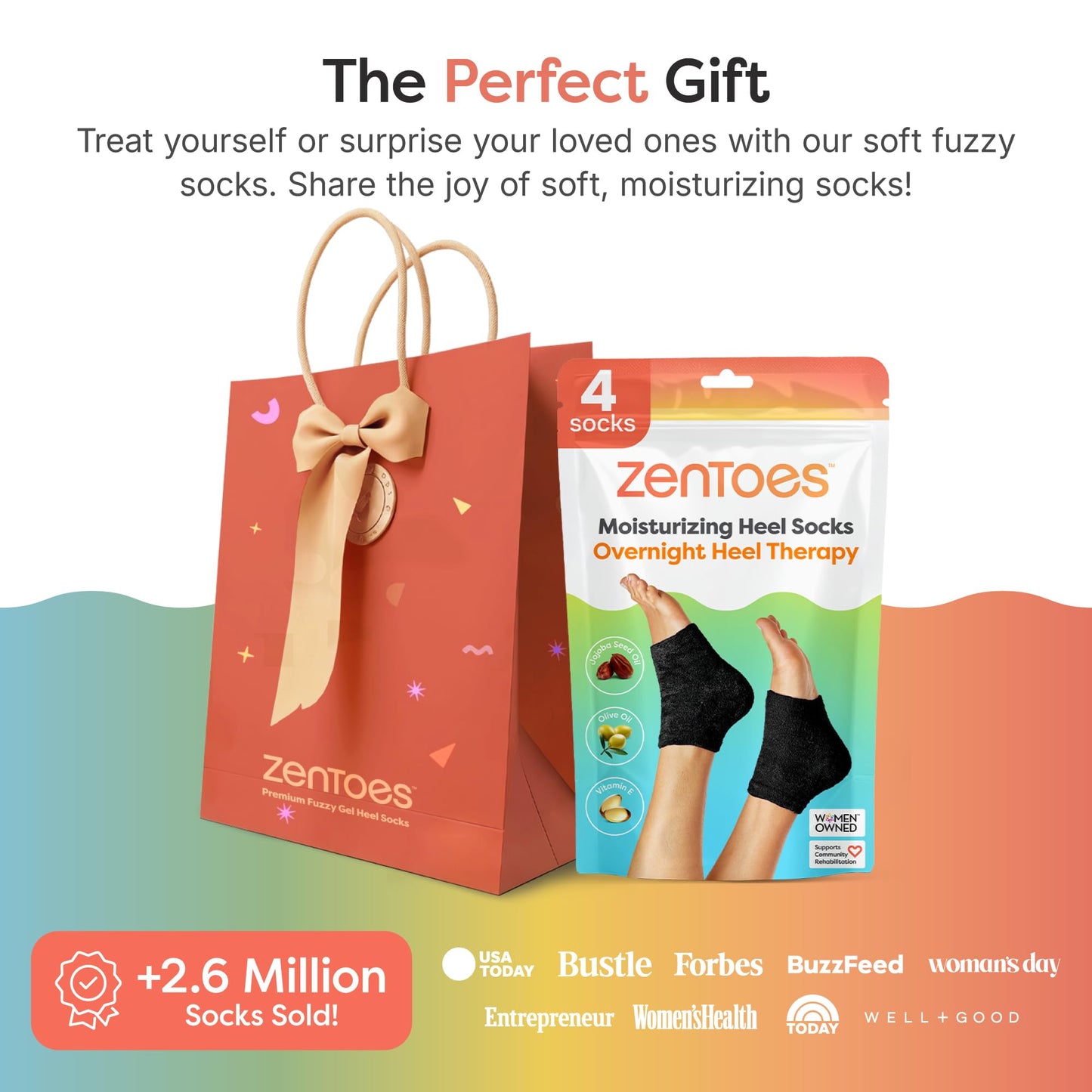 ZenToes Moisturizing Socks for Cracked Heel Treatment, Vitamin E, Olive Oil and Jojoba Oil Infused Heel Socks, Spa Gifts for Women, Relaxation Gifts for Women (Fuzzy Lilac Purple, Regular)