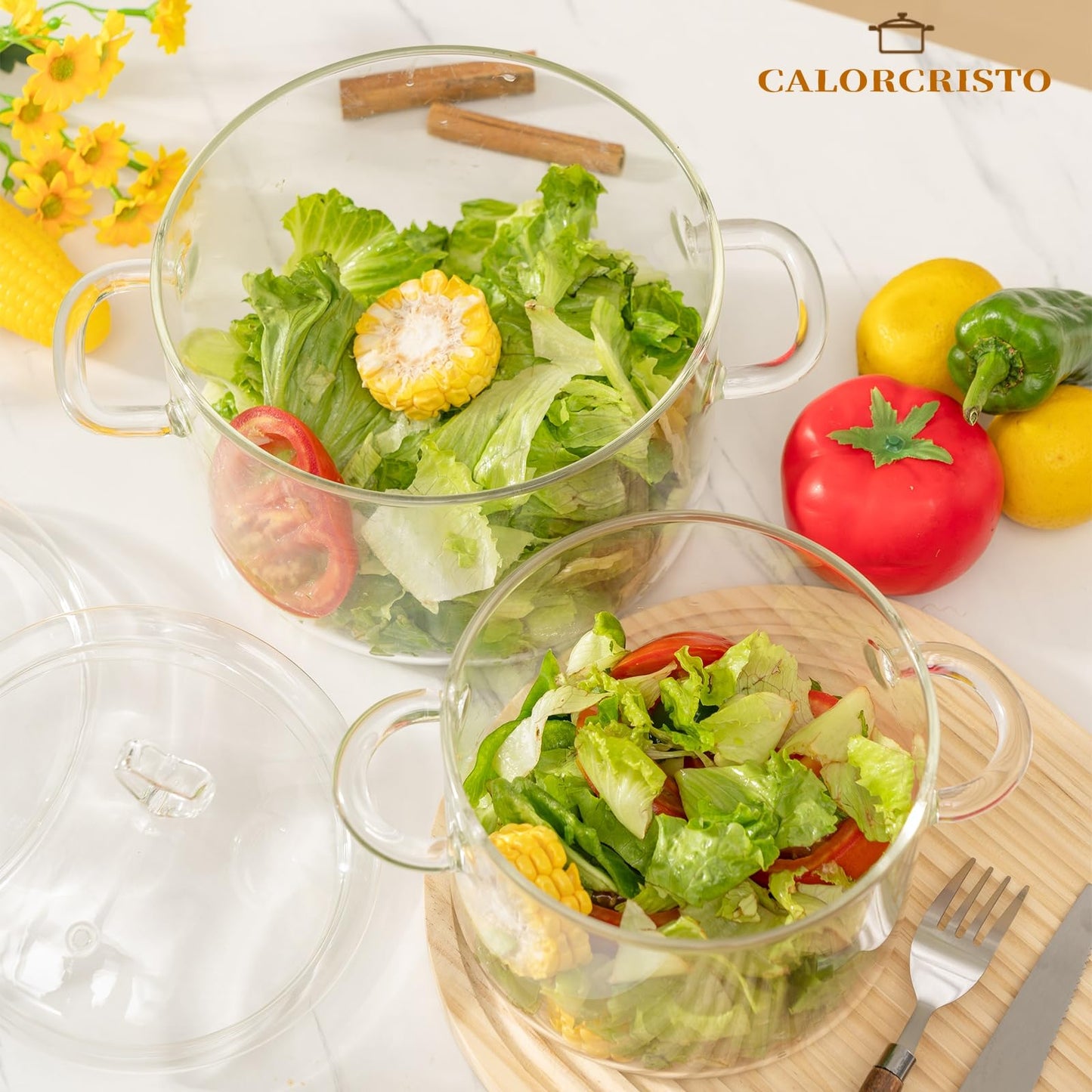 3 L Glass Cooking Pot with Lid, Save Energy, Heat Resistant | 3.2QT(3000ml) Glass Simmer Pot, Heart Shape Lid, Clear, Easy to Clean, BPA Free.