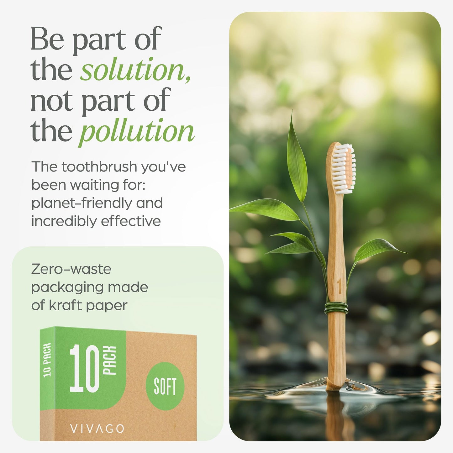 VIVAGO Bamboo Toothbrushes 10 Pack - BPA Free Soft Bristles Toothbrushes, Eco-Friendly, Natural Wooden Toothbrush