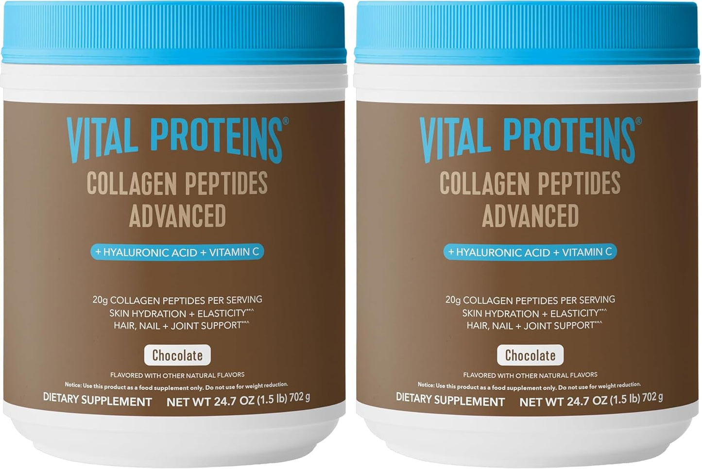 Vital Proteins Collagen Peptides Powder Advanced with Hyaluronic Acid & Vitamin C, 20oz Collagen Protein, Unflavored, 27 Servings