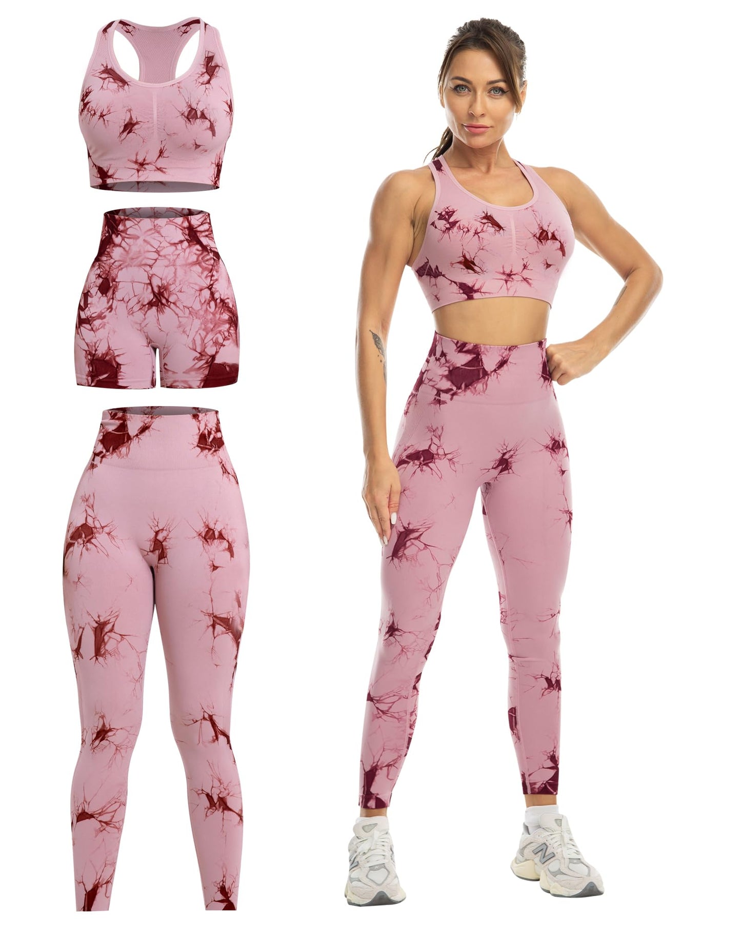 3 Piece Workout Sets for Women Butt Lifting Leggings with High Impact Sports Bra Gym Shorts