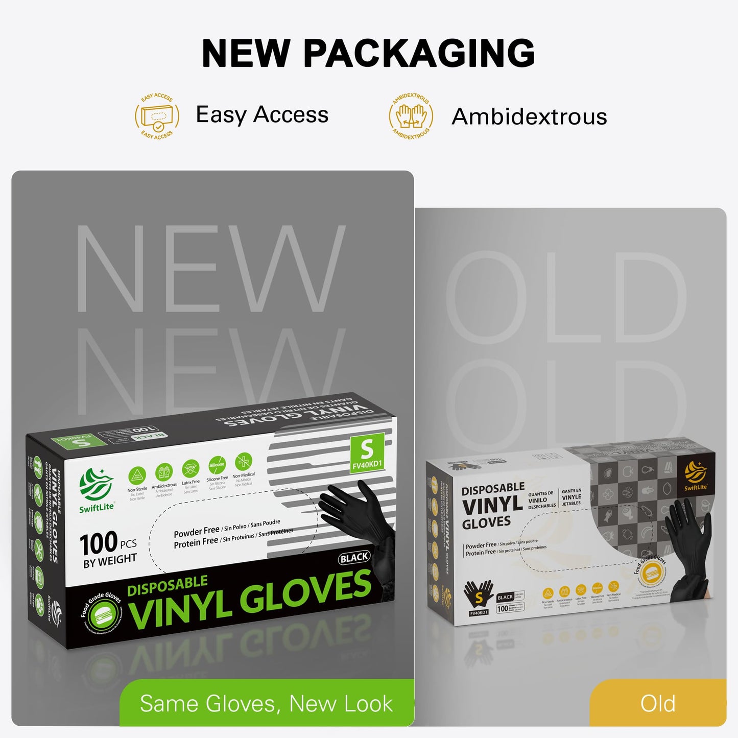 SWIFTLITE Black Vinyl Gloves, Food Grade Gloves Disposable Latex Free & Powder Free, Guantes for Cleaning Cooking Food Prep