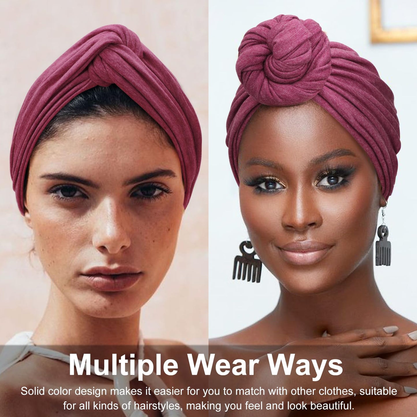 DRESHOW African Turban for Women Knotted Hairwraps for Sleeping Turban Headwraps Head Warmer Scarf for Black Women Chemo Cap