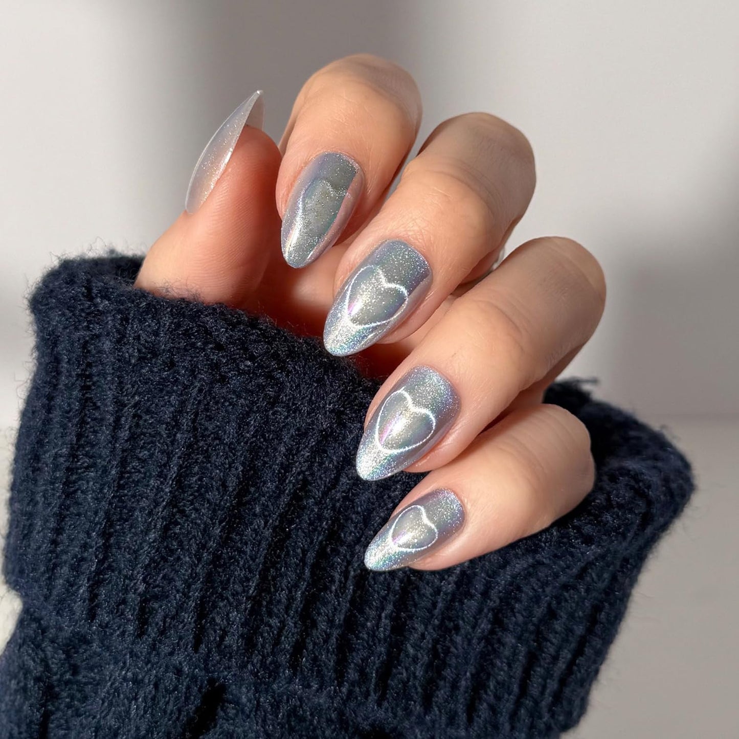 Glamnetic Press On Nails - All Time Love Spring Nails | Glossy, Semi-Transparent, Short Almond French Tip Fake Nails with Leaf Accents, Salon Quality | 15 Sizes - 30 Nail Kit with Glue