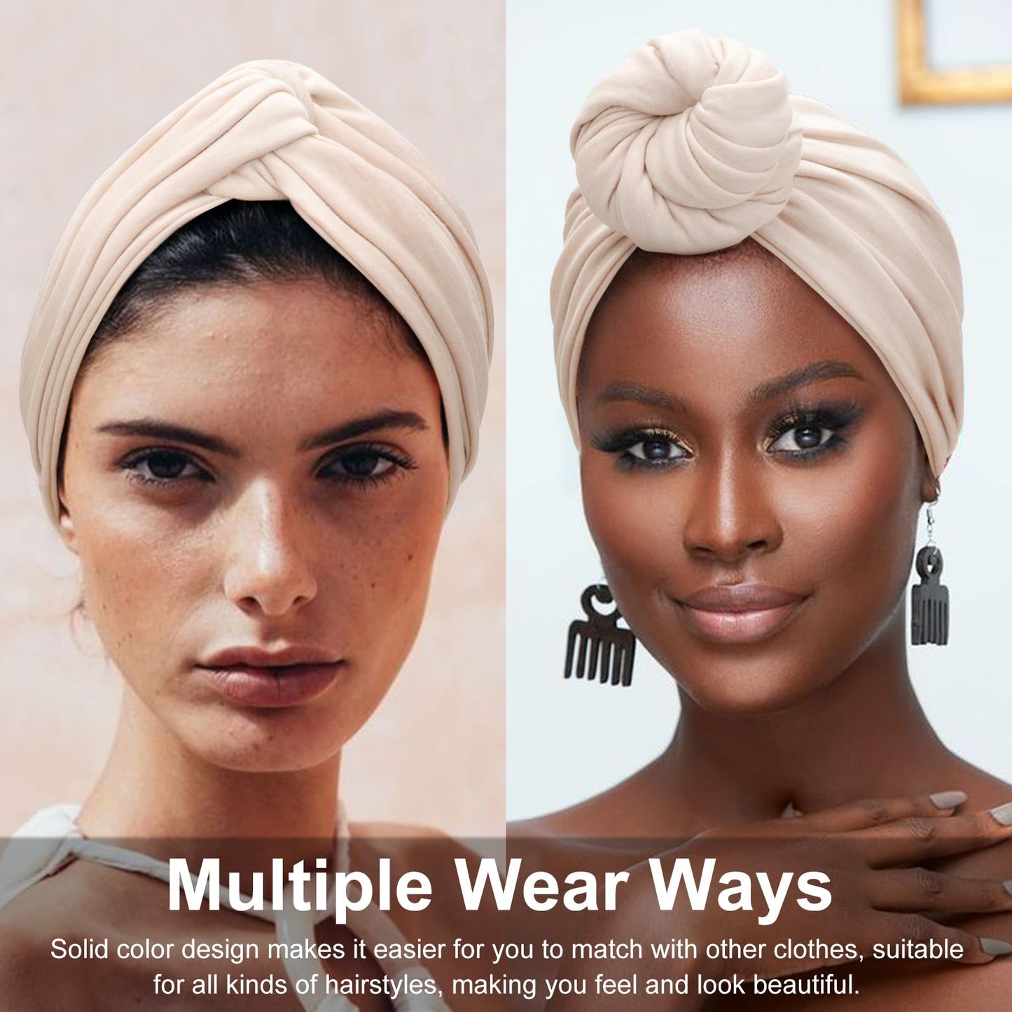 DRESHOW African Turban for Women Knotted Hairwraps for Sleeping Turban Headwraps Head Warmer Scarf for Black Women Chemo Cap