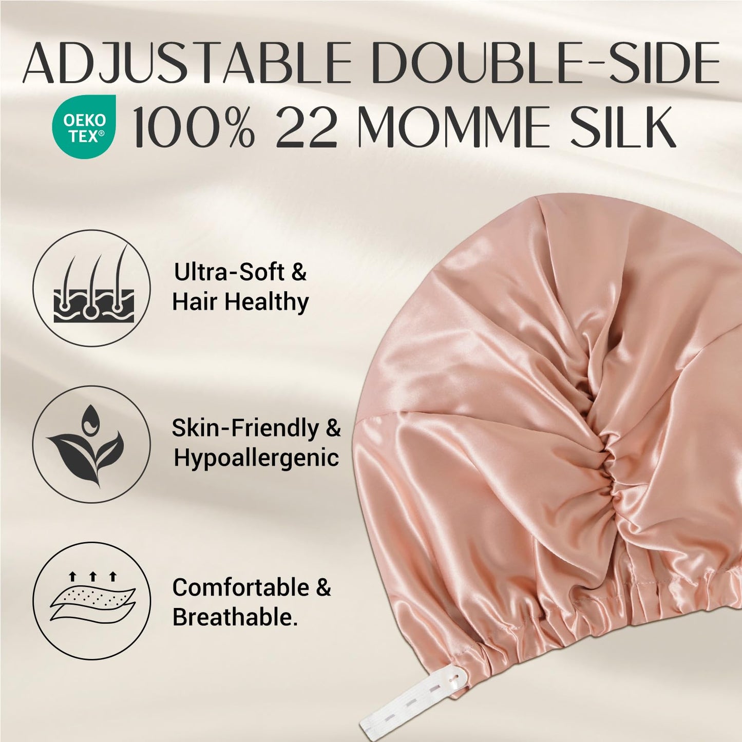 ZIMASILK 22 Momme 100% Mulberry Silk Bonnet for Sleeping & Women Hair Care, Highest Grade 6A Silk Hair wrap for Sleeping with Premium Elastic Stay On Head (1Pc, Pink)