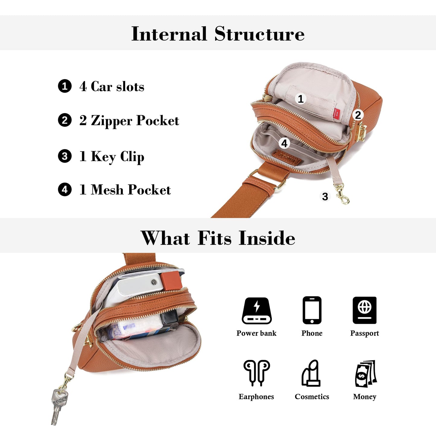 INICAT Anti Theft Crossbody Bag for Women, Small RFID Blocking Sling Purse with Zipper Lock for Travel, Vegan Leather