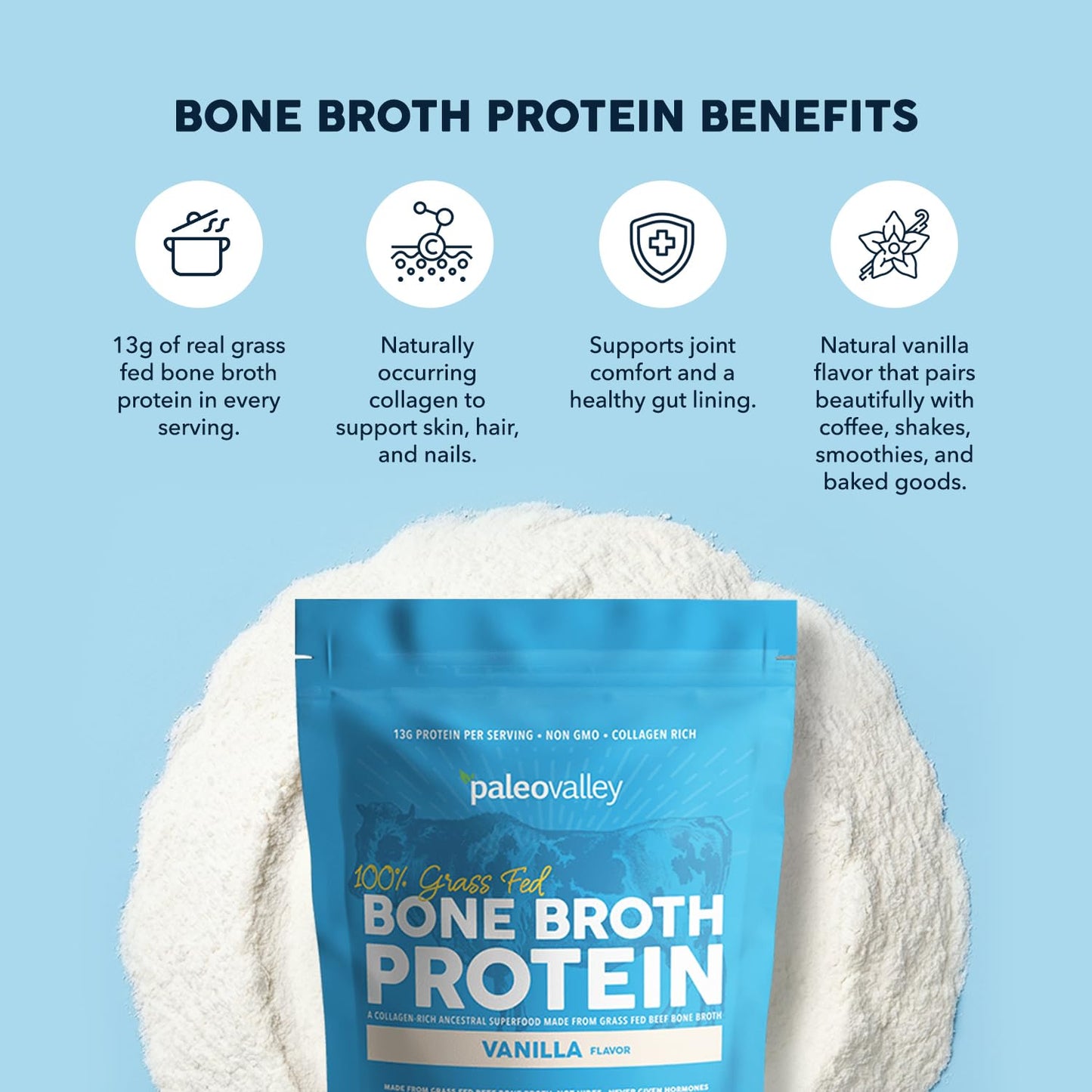 Paleovalley 100% Grass Fed Beef Bone Broth Protein Powder - Rich in Collagen Peptides for Hair, Skin, Gut Health, Bone and Joint Support - 13g Protein Per Serving - No Gluten or GMOs - Chocolate