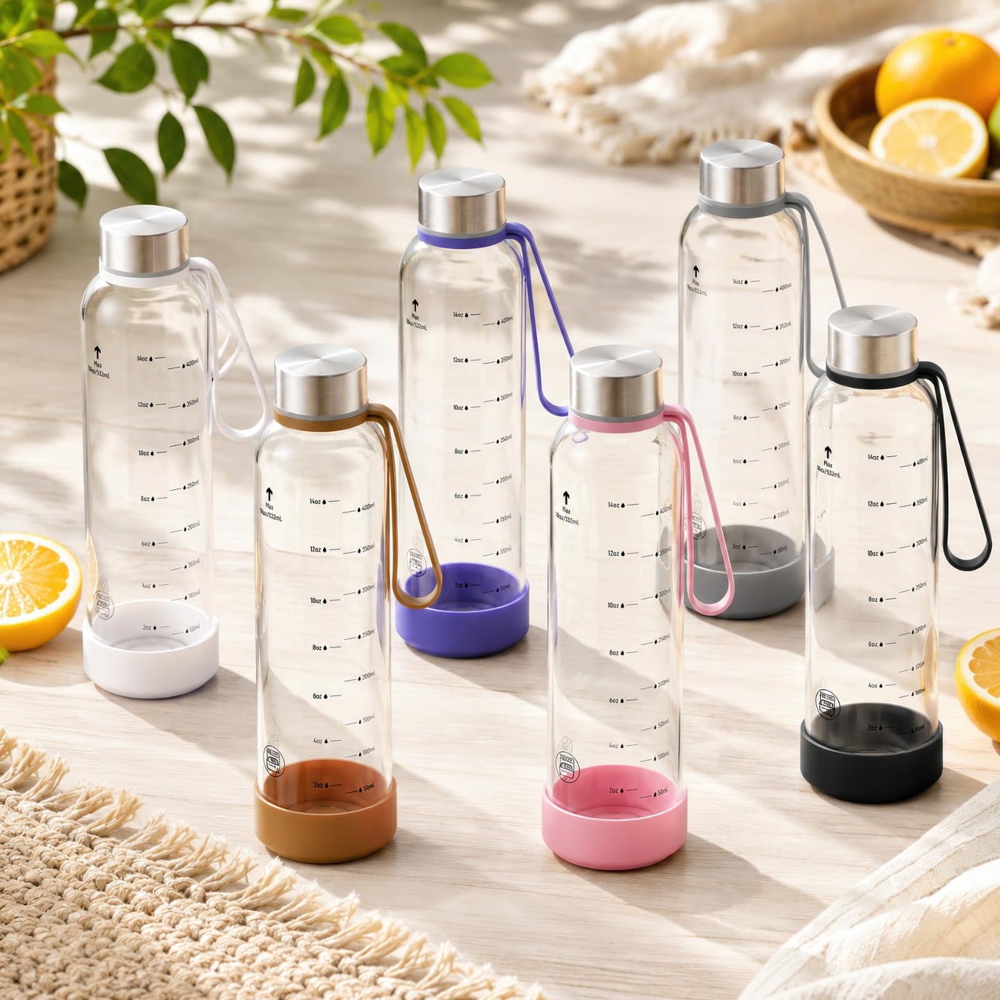 Sursip [10 Pack] 18 oz Glass Water Bottles with Lids, Juice Bottles, Clear glass juice bottle for juicing, Eco-Friendly Reusable Glass Juicing Bottles with Stainless Steel Lid, BPA Free,Leak-Proof