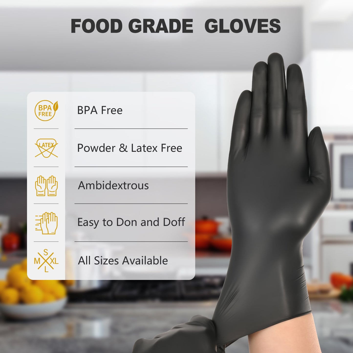 SWIFTLITE Black Vinyl Gloves, Food Grade Gloves Disposable Latex Free & Powder Free, Guantes for Cleaning Cooking Food Prep