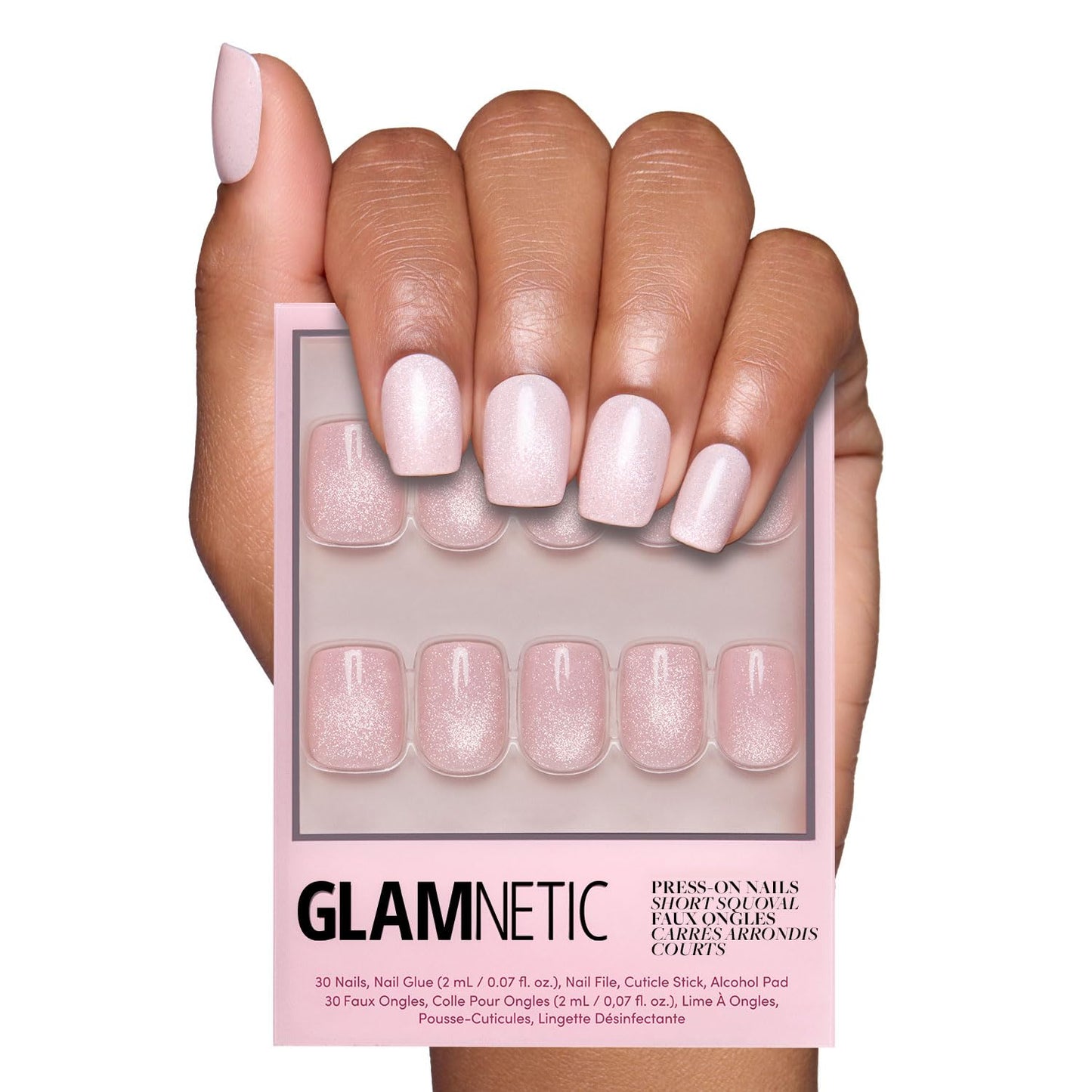 Glamnetic Press On Nails - All Time Love Spring Nails | Glossy, Semi-Transparent, Short Almond French Tip Fake Nails with Leaf Accents, Salon Quality | 15 Sizes - 30 Nail Kit with Glue