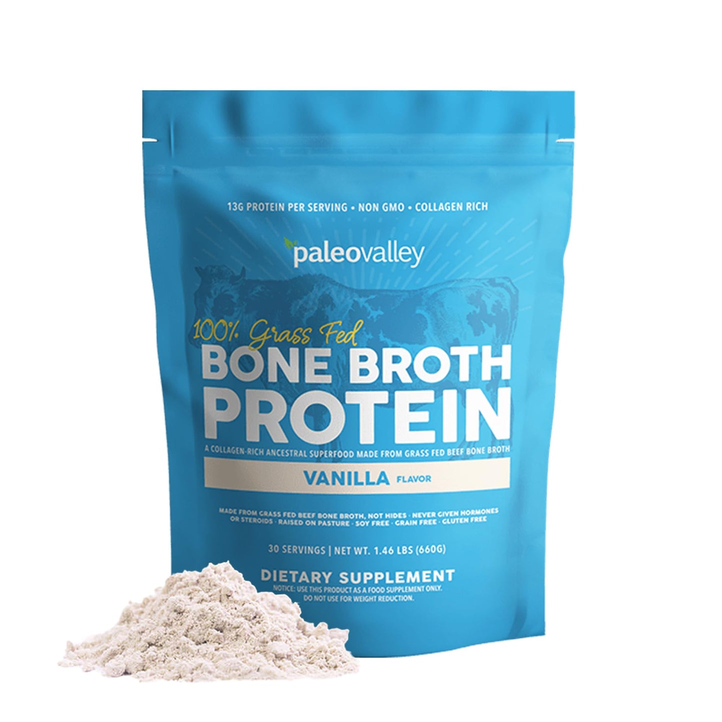 Paleovalley 100% Grass Fed Beef Bone Broth Protein Powder - Rich in Collagen Peptides for Hair, Skin, Gut Health, Bone and Joint Support - 13g Protein Per Serving - No Gluten or GMOs - Chocolate