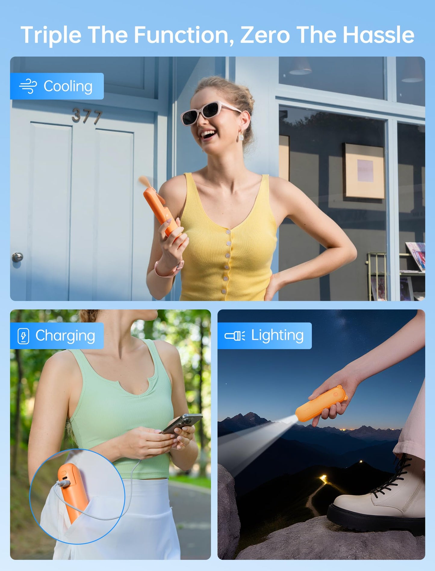 JISULIFE 3 IN 1 Handheld Mini Fan - Portable Fan & Power Bank & Flashlight, 19H Max Cooling, USB Rechargeable, Pocket-Sized for Travel, Cruise, Concerts, Makeup, 2026 Summer Gifts for Women(Pink)