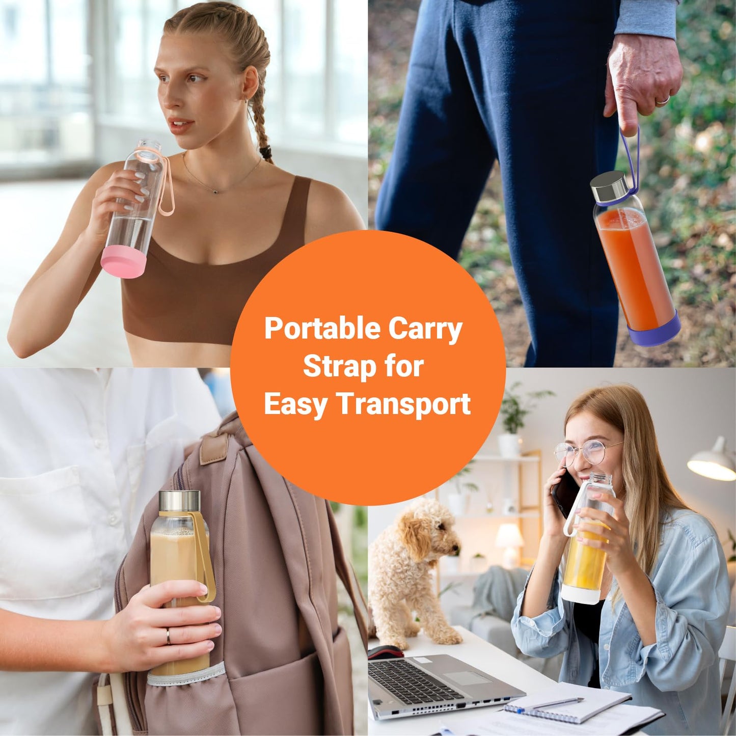 Sursip [10 Pack] 18 oz Glass Water Bottles with Lids, Juice Bottles, Clear glass juice bottle for juicing, Eco-Friendly Reusable Glass Juicing Bottles with Stainless Steel Lid, BPA Free,Leak-Proof