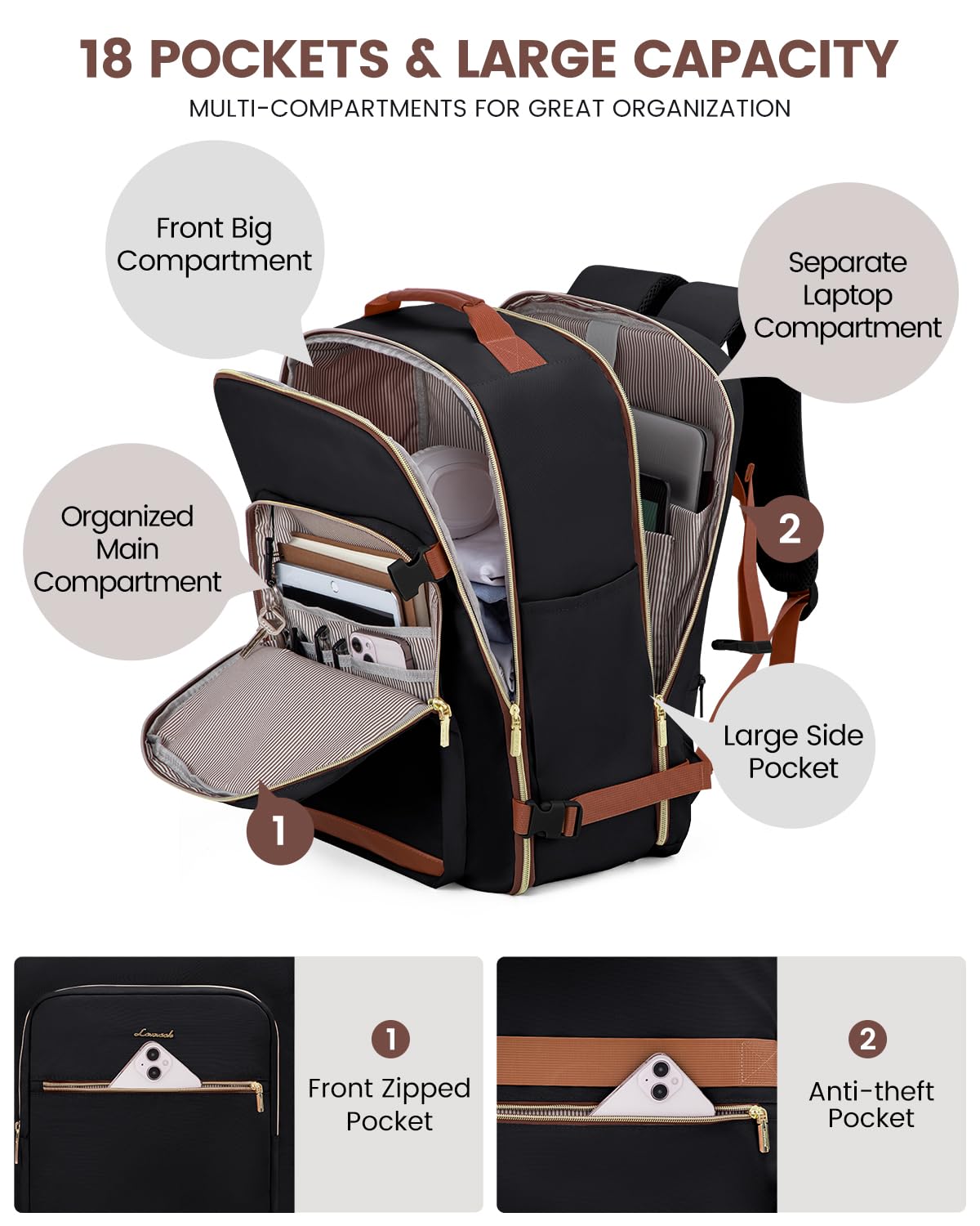 LOVEVOOK 40L Travel Backpack for Women & Men, Airline Approved Carry On Luggage with 3 Packing Cubes, TSA Overnight Bags, Waterproof Personal Item Bag, Weekender Essentials Backpacks fits 17" Laptop
