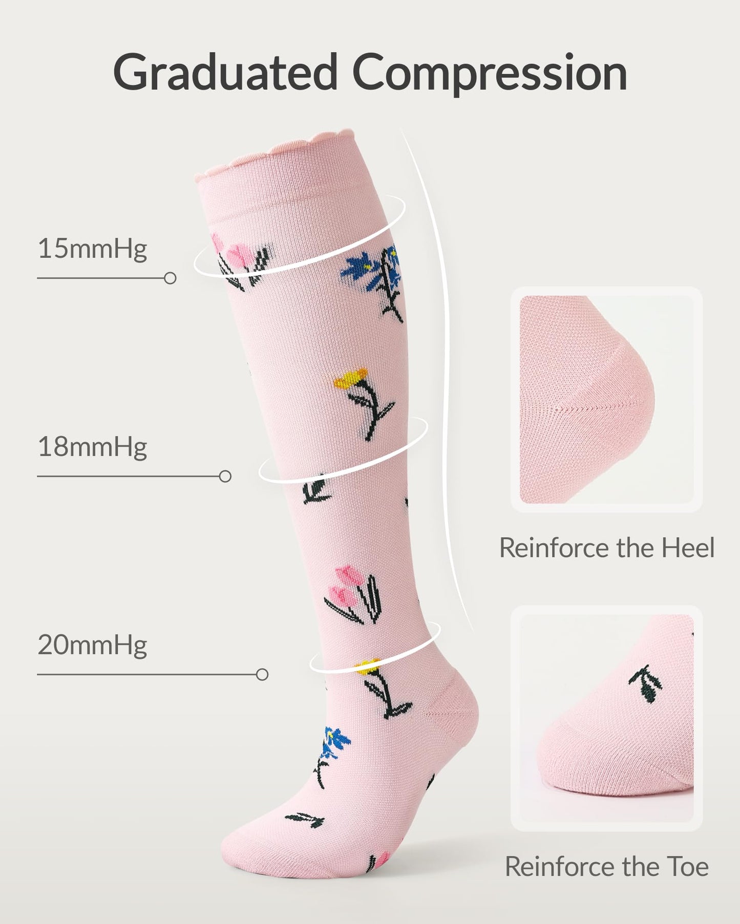 Jeasona Bamboo Viscose Compression Socks for Women 15-20 mmHg 3 Pack Cute Socks for Travel Nurses Pregnancy Daily Wear