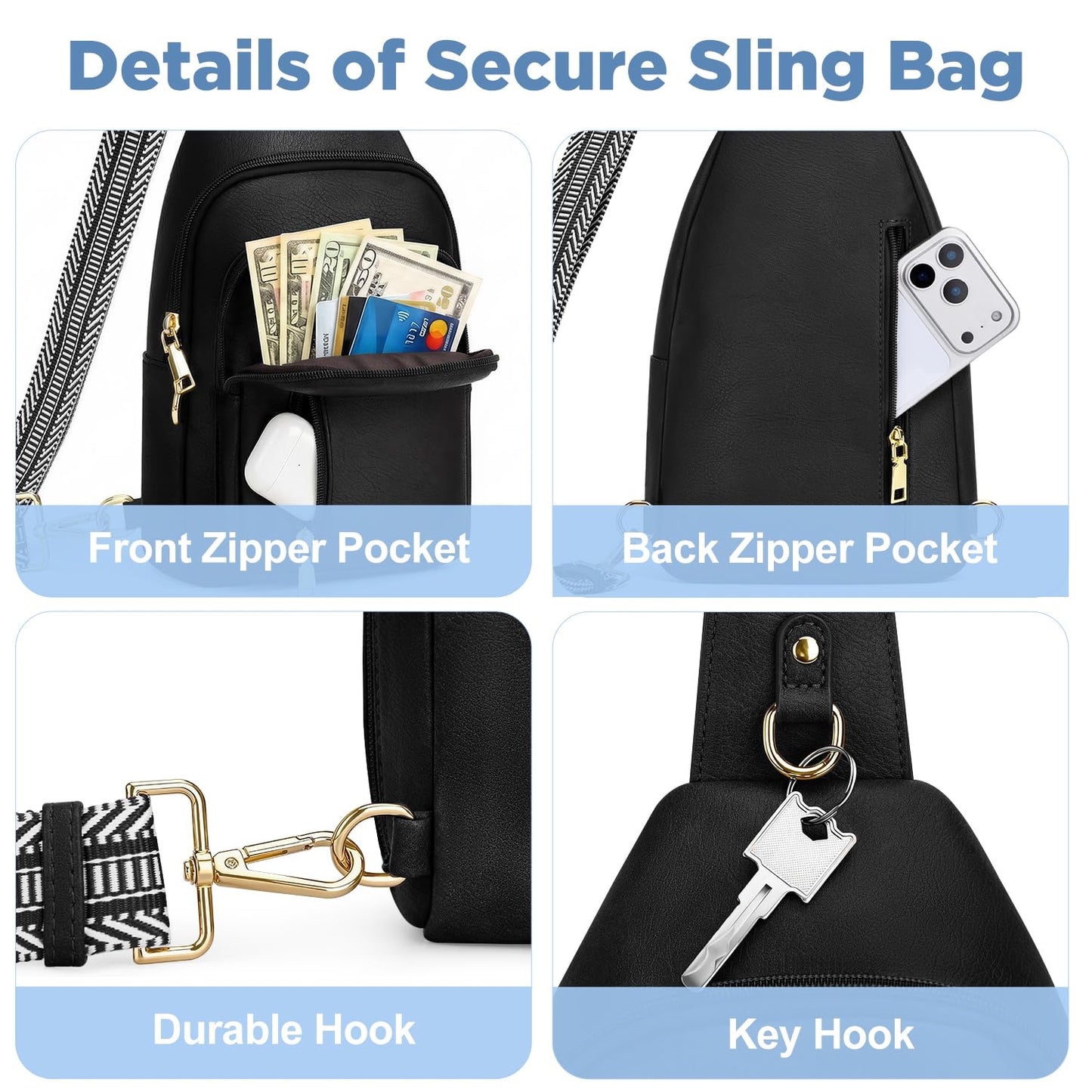 Anti Theft Crossbody Bags for Women RFID Sling Bag, Vegan Leather Cross Body Travel Purse for Women Men